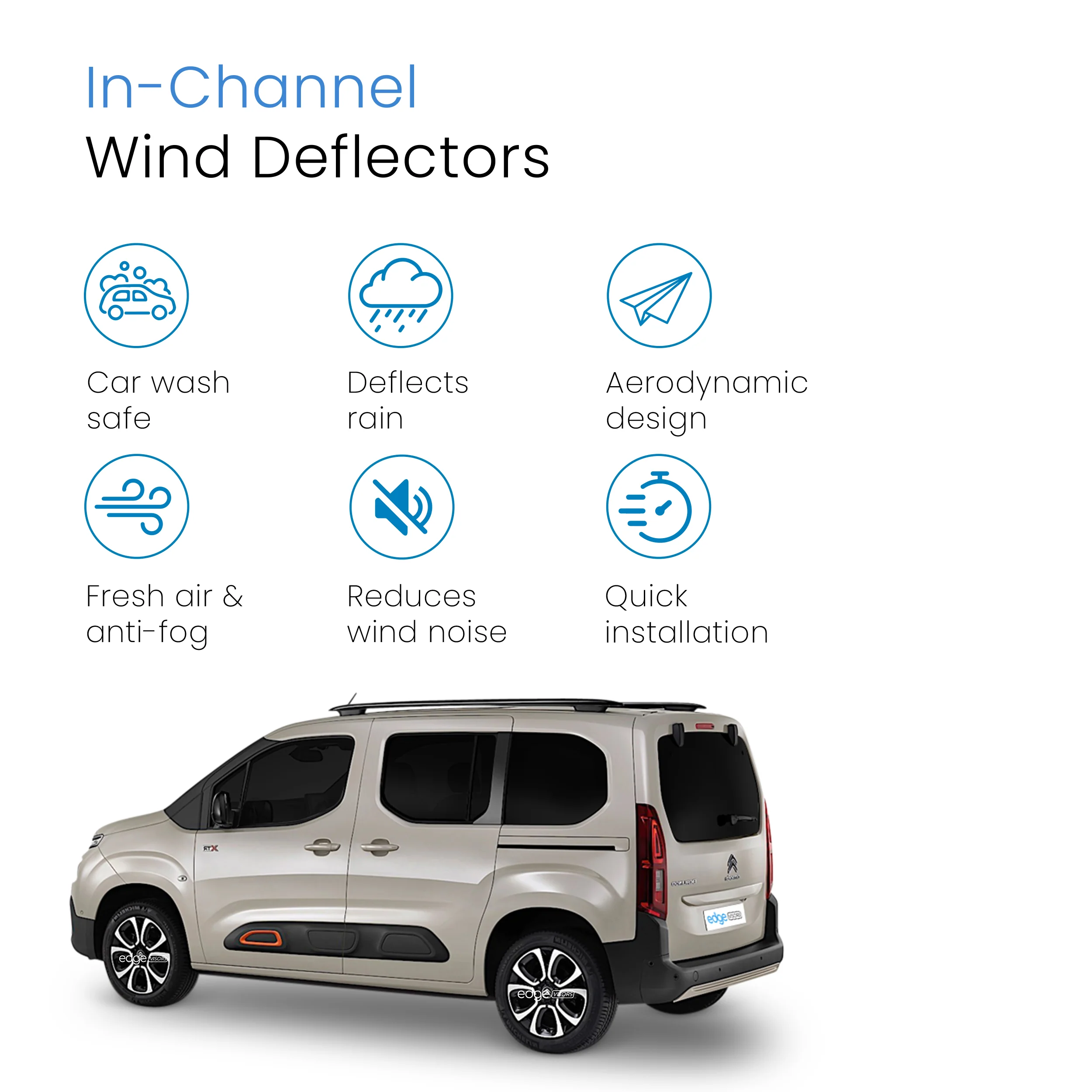 Citroen Berlingo MK3 2018-Onwards 2 Door Van Wind Deflectors 2pc - Image 3