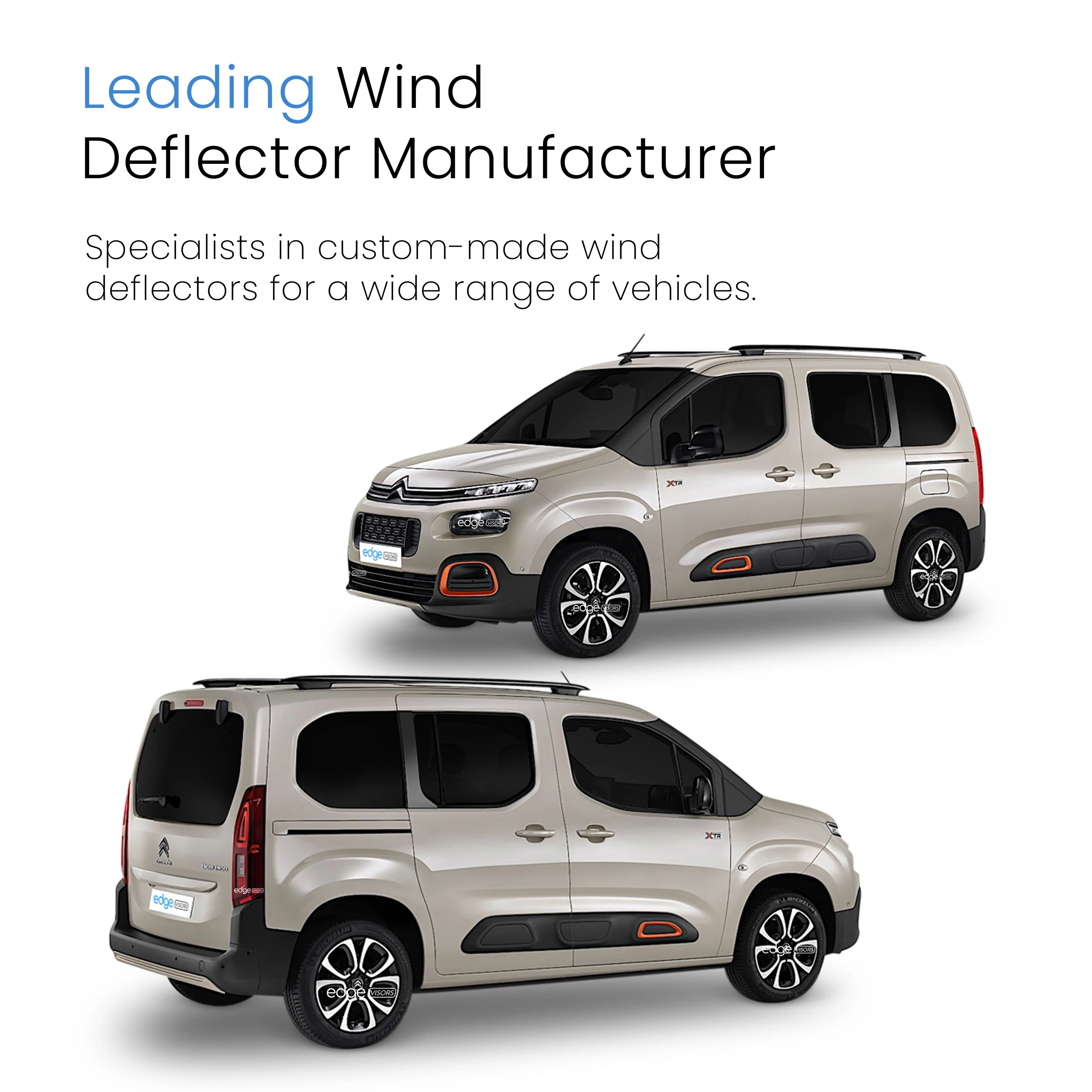 Citroen Berlingo MK3 2018-Onwards 2 Door Van Wind Deflectors 2pc - Image 4