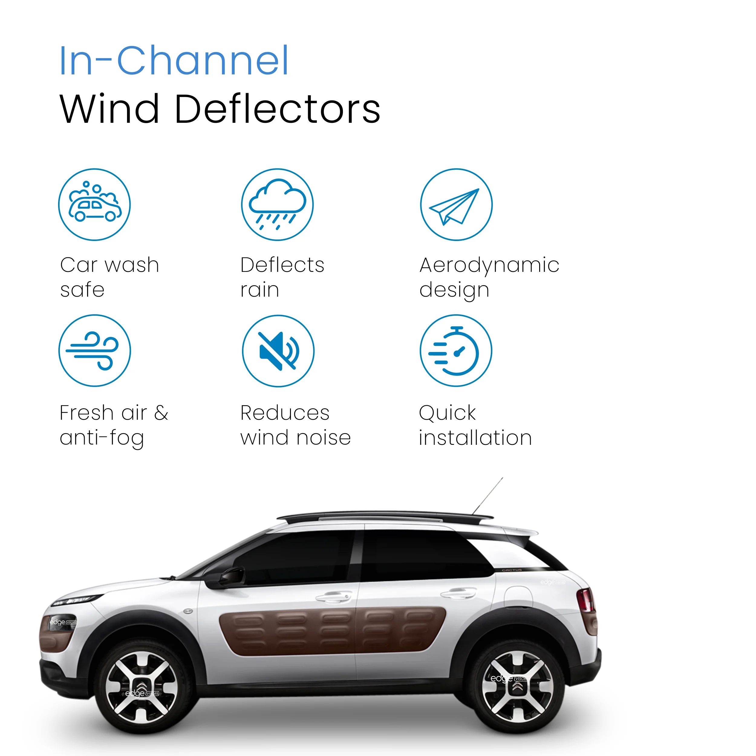 Citroen C4 Cactus 2014-Onwards 5 Door SUV Wind Deflectors 2pc - Image 3