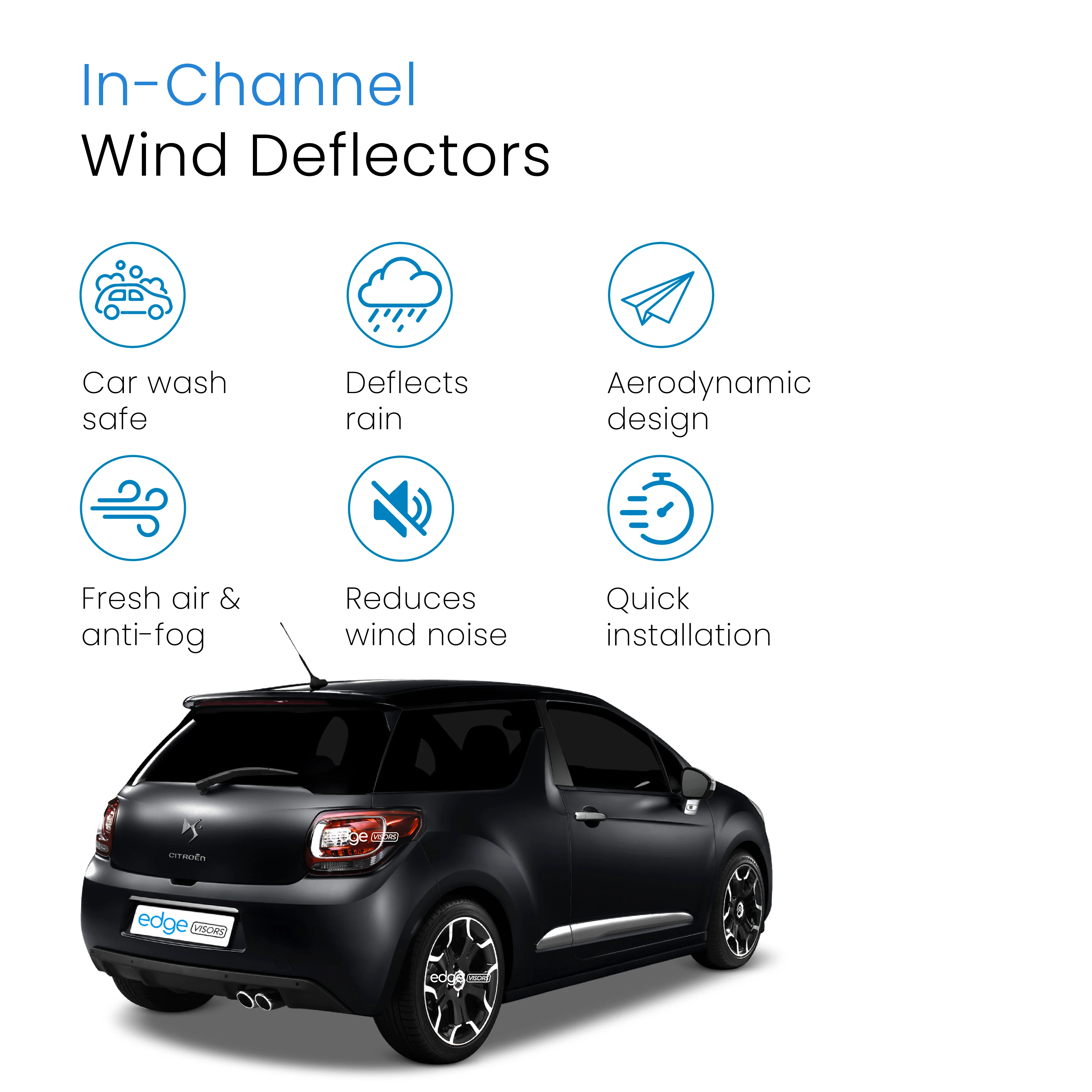 Citroen DS3 2010-2019 3 Door Hatchback Wind Deflectors 2pc - Image 3