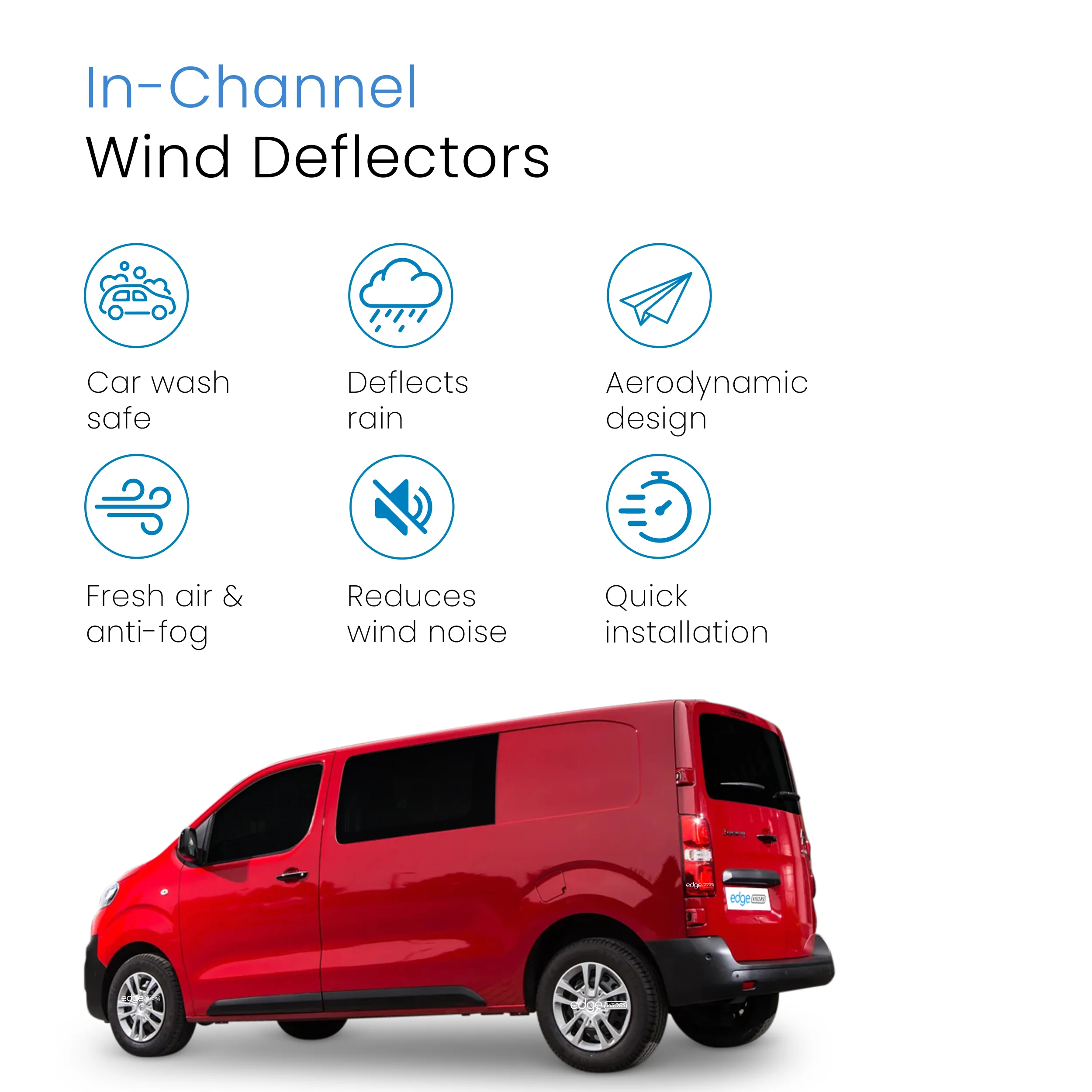 Citroen Jumpy MK3 2016-Onwards 2 Door Van Wind Deflectors 4pc - Image 3