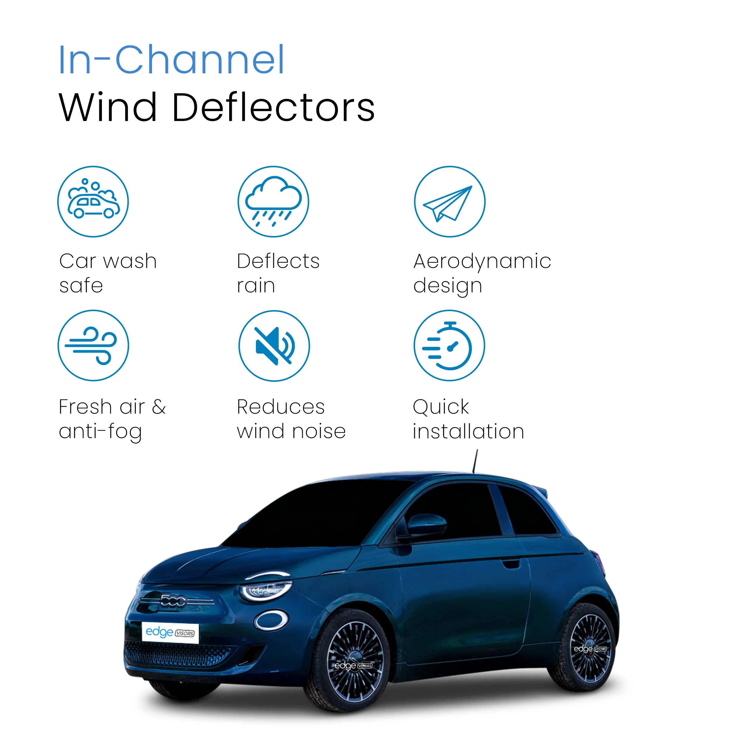 Fiat 500 E 2021-onwards 3 Door Hatchback Wind Deflectors 2pc - Image 3