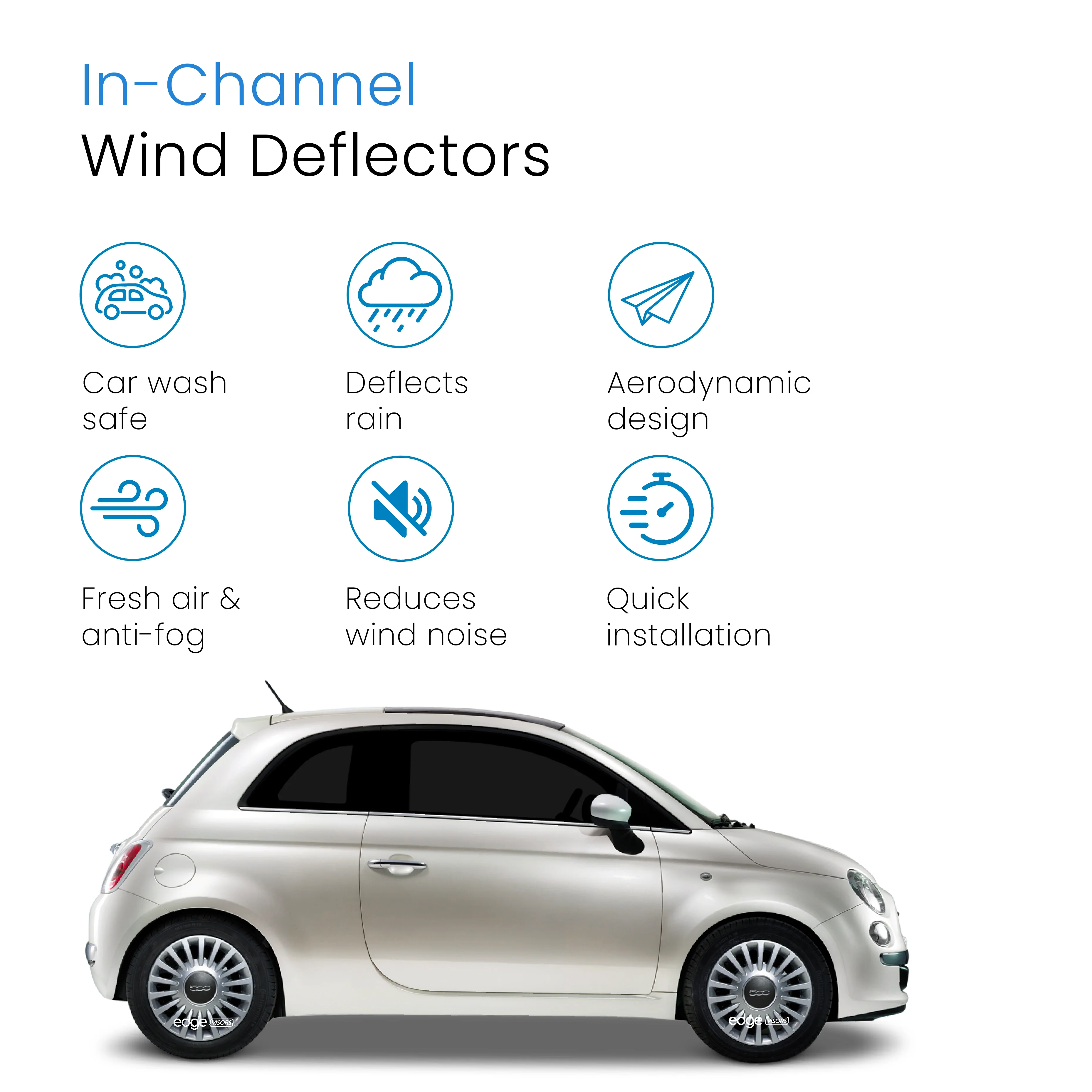 Fiat 500 / Fiat Abarth 2007-onwards 3 Door Hatchback Wind Deflectors 2pc - Image 3