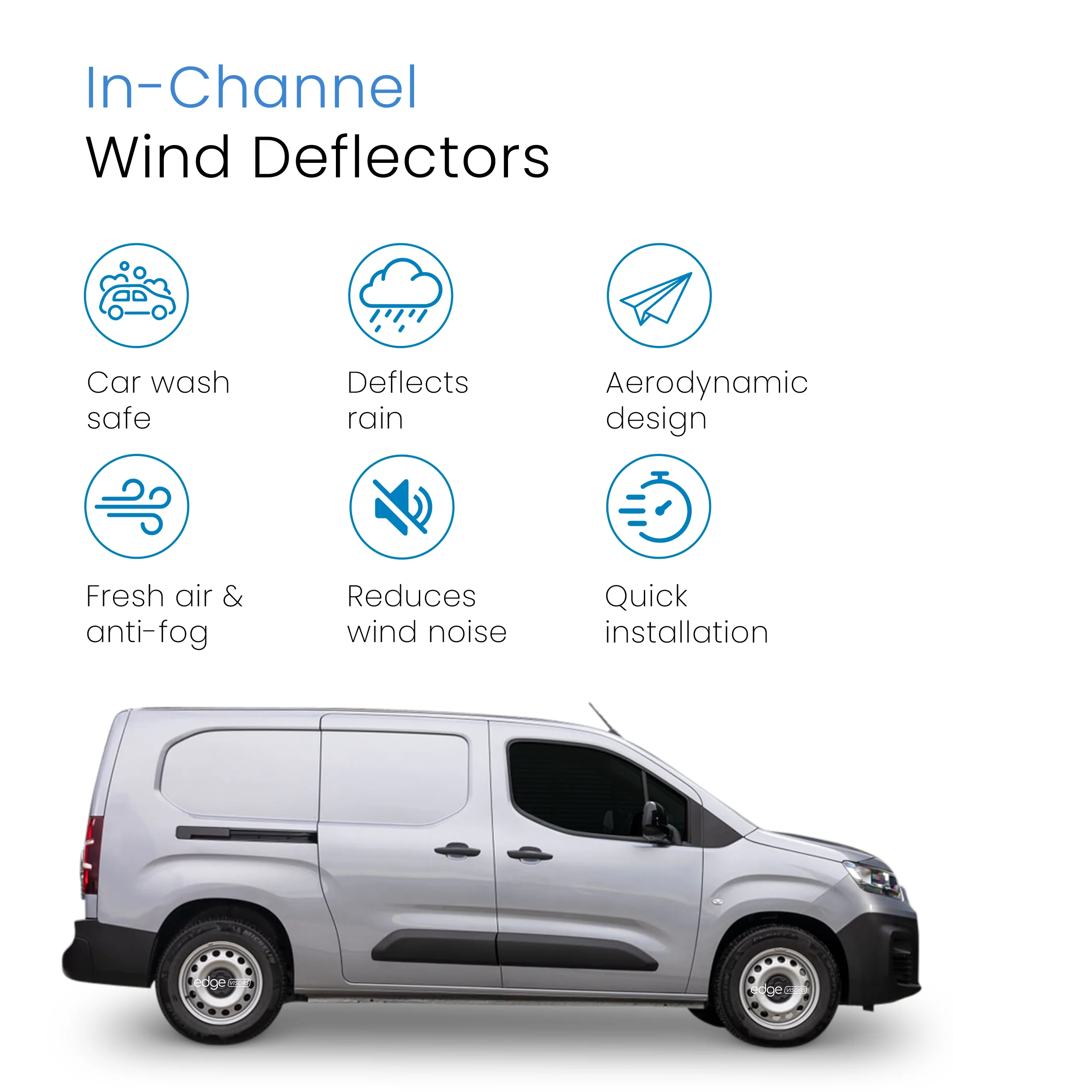 Fiat Doblo/E-Doblo MK3 2022-Onwards 2 Door Van Wind Deflectors 2pc - Image 3