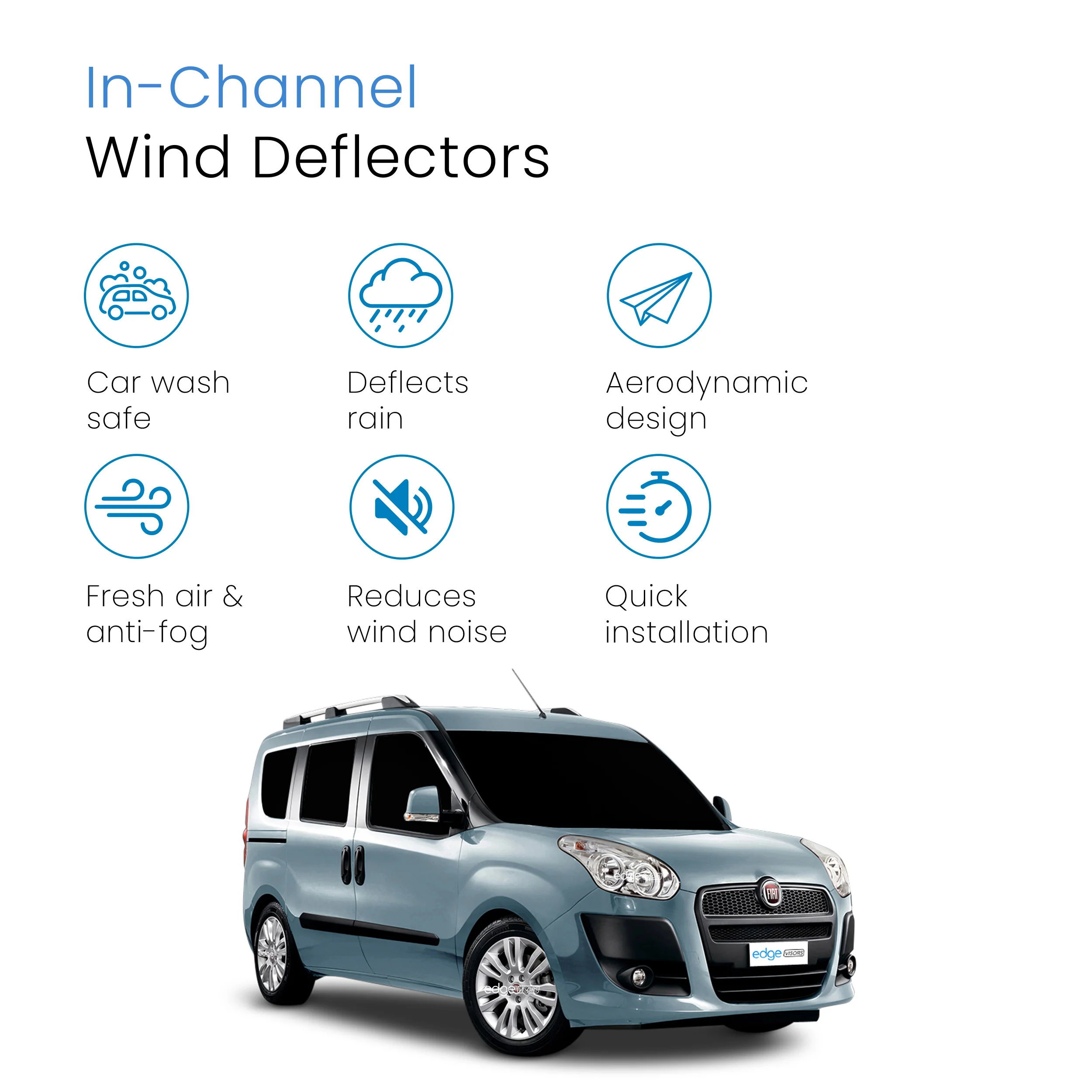 Fiat Doblo MK2 2010-2022 Van Wind Deflectors 2pc - Image 3