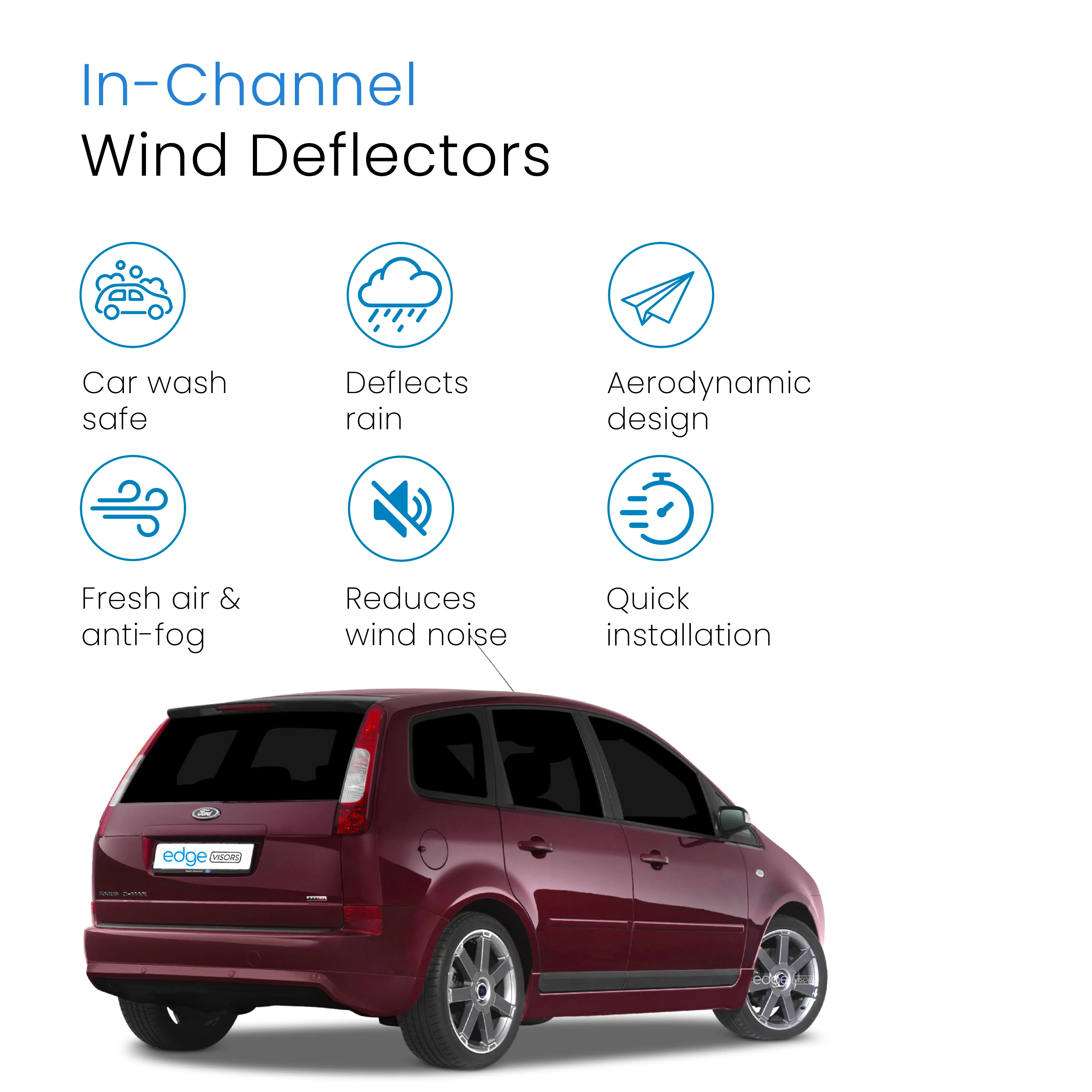 Ford C-Max MK1 2003-2010 5 Door Hatchback Wind Deflectors 4pc - Image 3