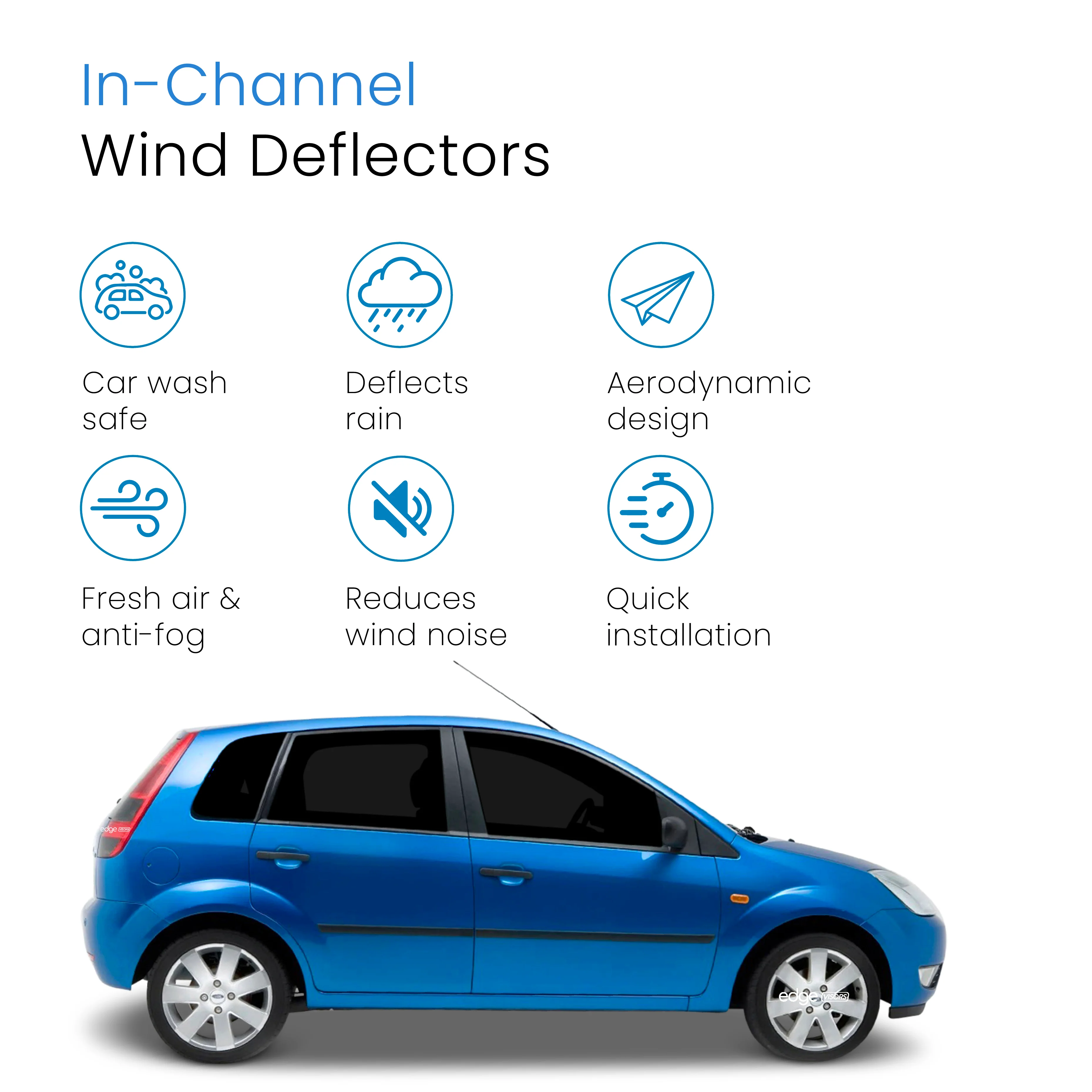 Ford Fiesta MK6 2002-2008 5 Door Hatchback Wind Deflectors 4pc - Image 3