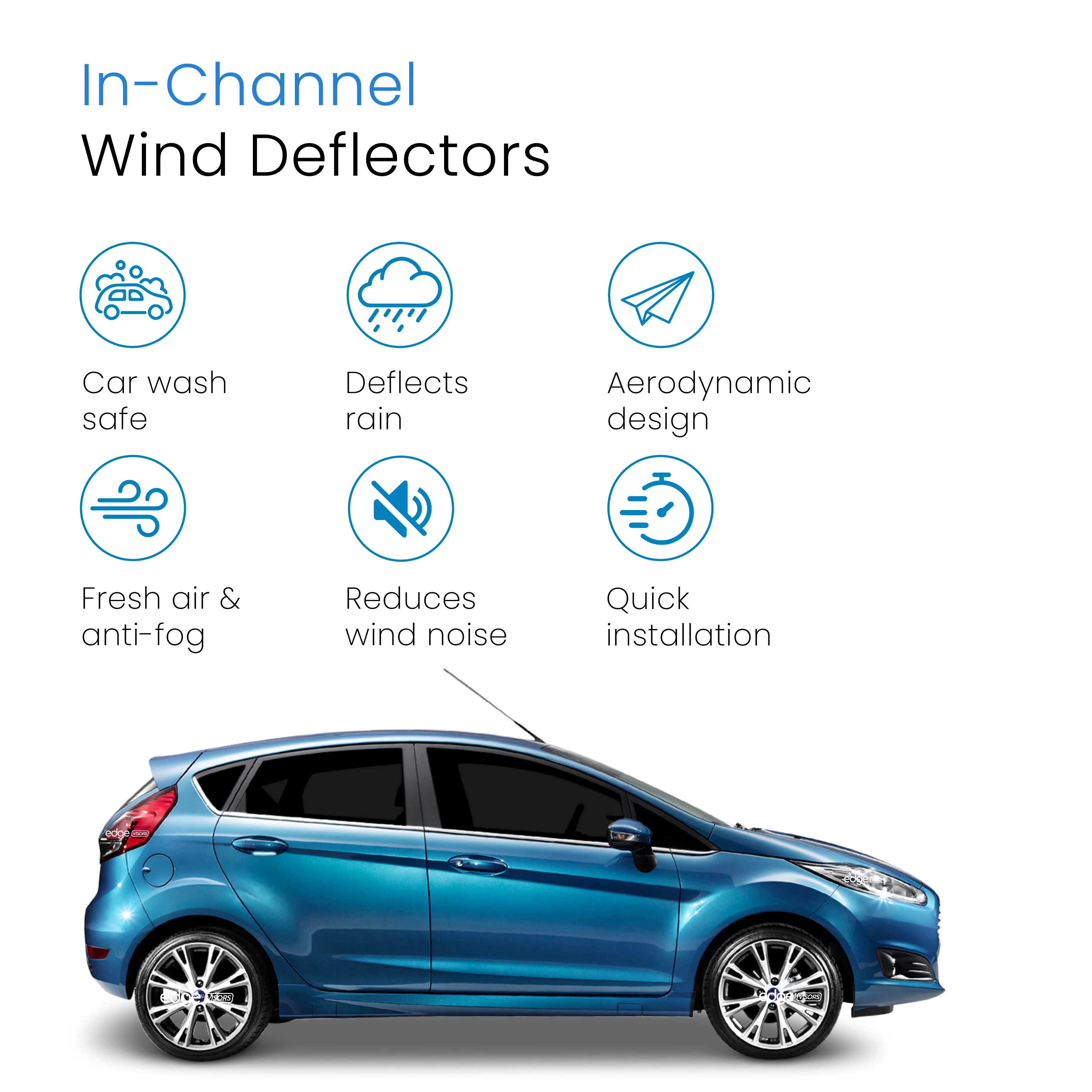 Ford Fiesta MK7 2008-2017 5 Door Hatchback Wind Deflectors 4pc - Image 3