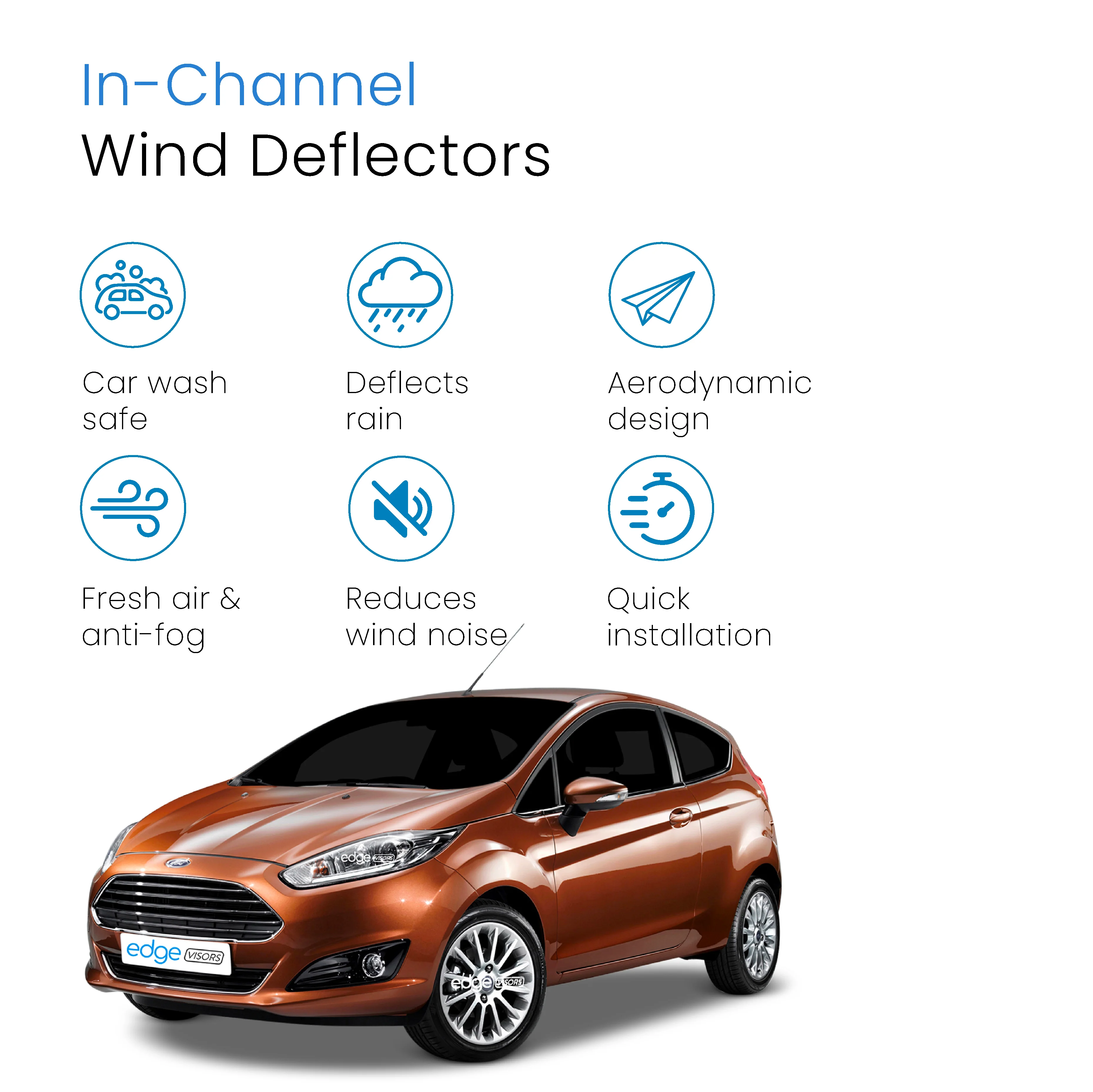 Ford Fiesta MK7 / ST 2008-2017 3 Door Hatchback Wind Deflectors 2pc - Image 3