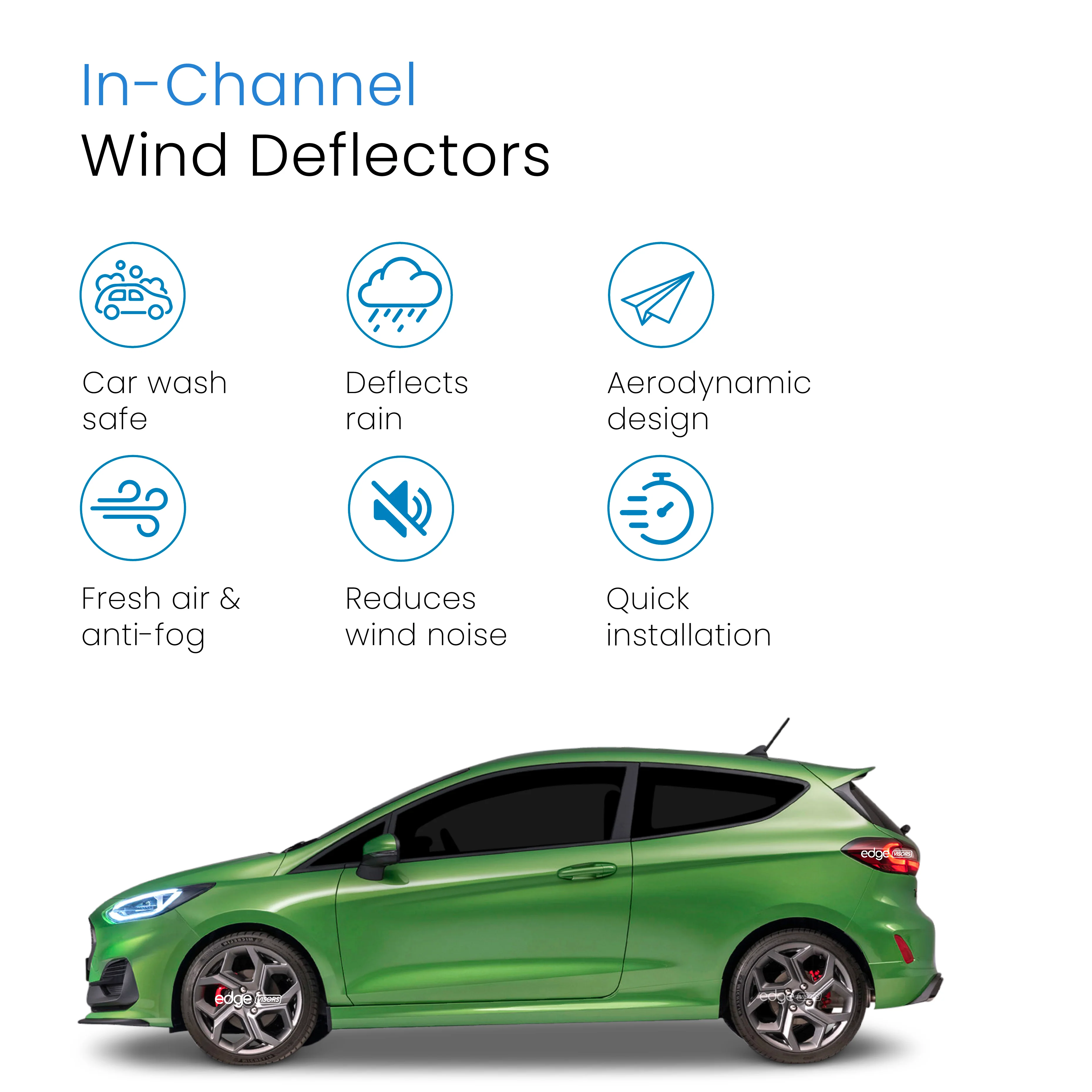 Ford Fiesta MK8 2017-2023 3 Door Hatchback Wind Deflectors 2pc - Image 3