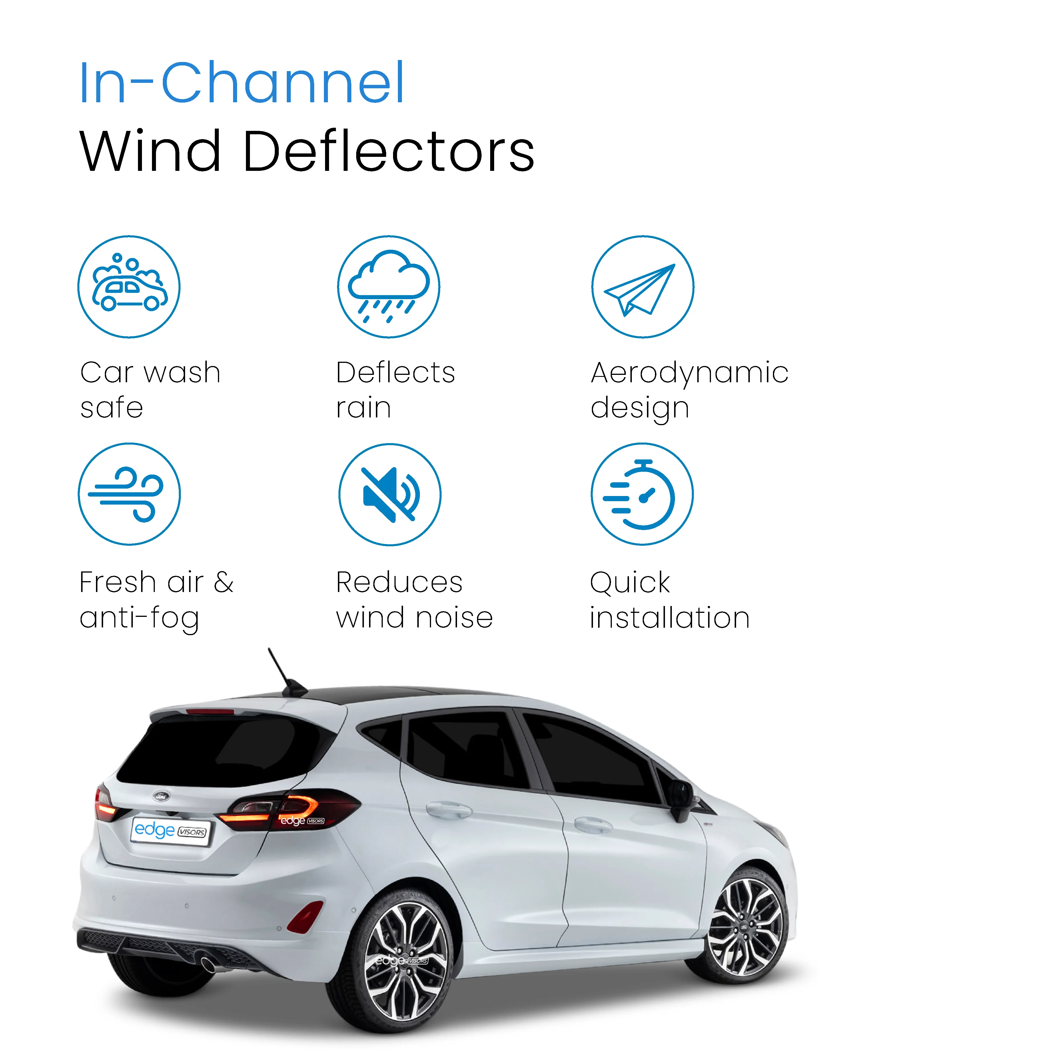 Ford Fiesta MK8 2017-onwards 5 Door Hatchback Wind Deflectors 4pc - Image 3