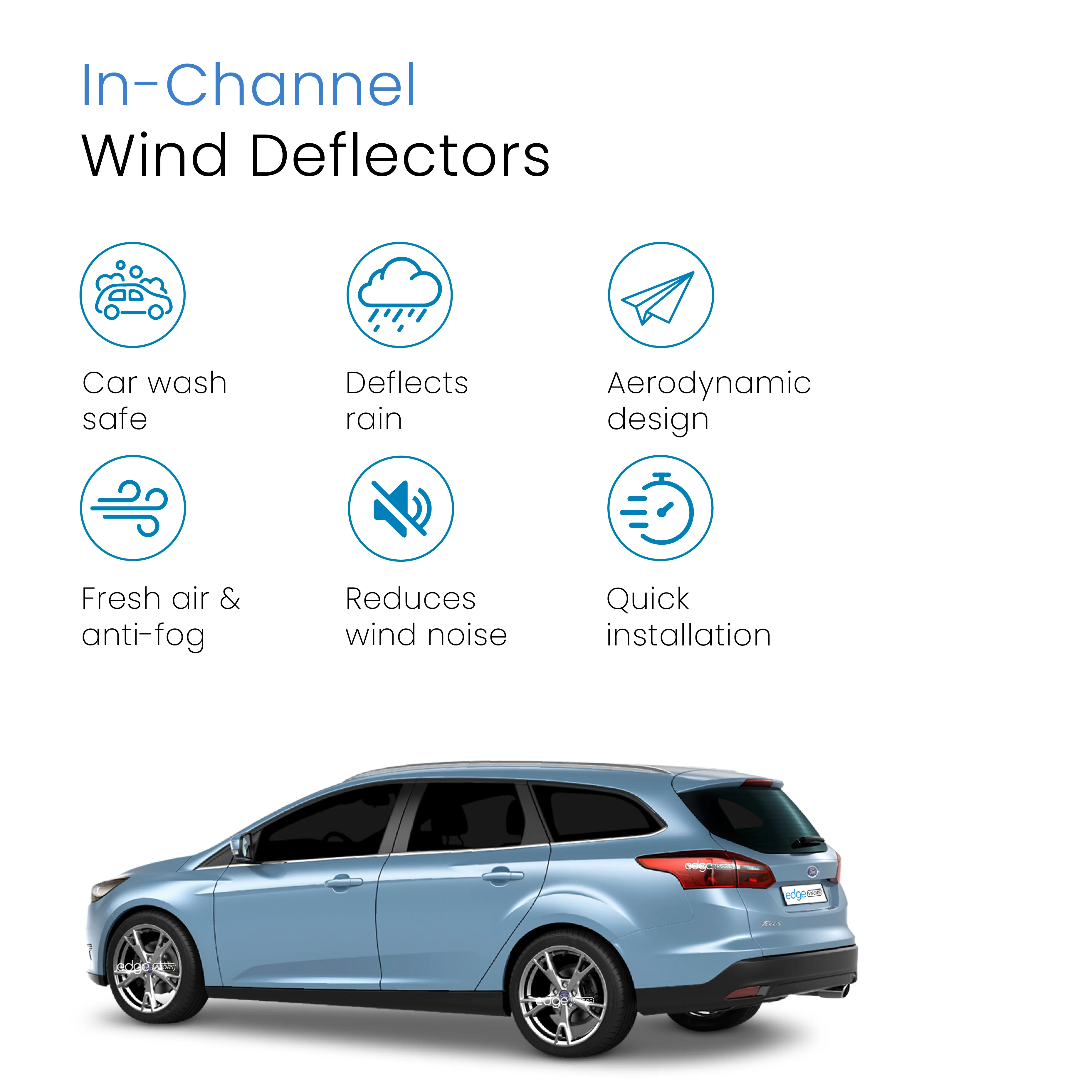 Ford Focus MK3/ST 2011-2018 5 Door Estate Wind Deflectors 4pc - Image 3