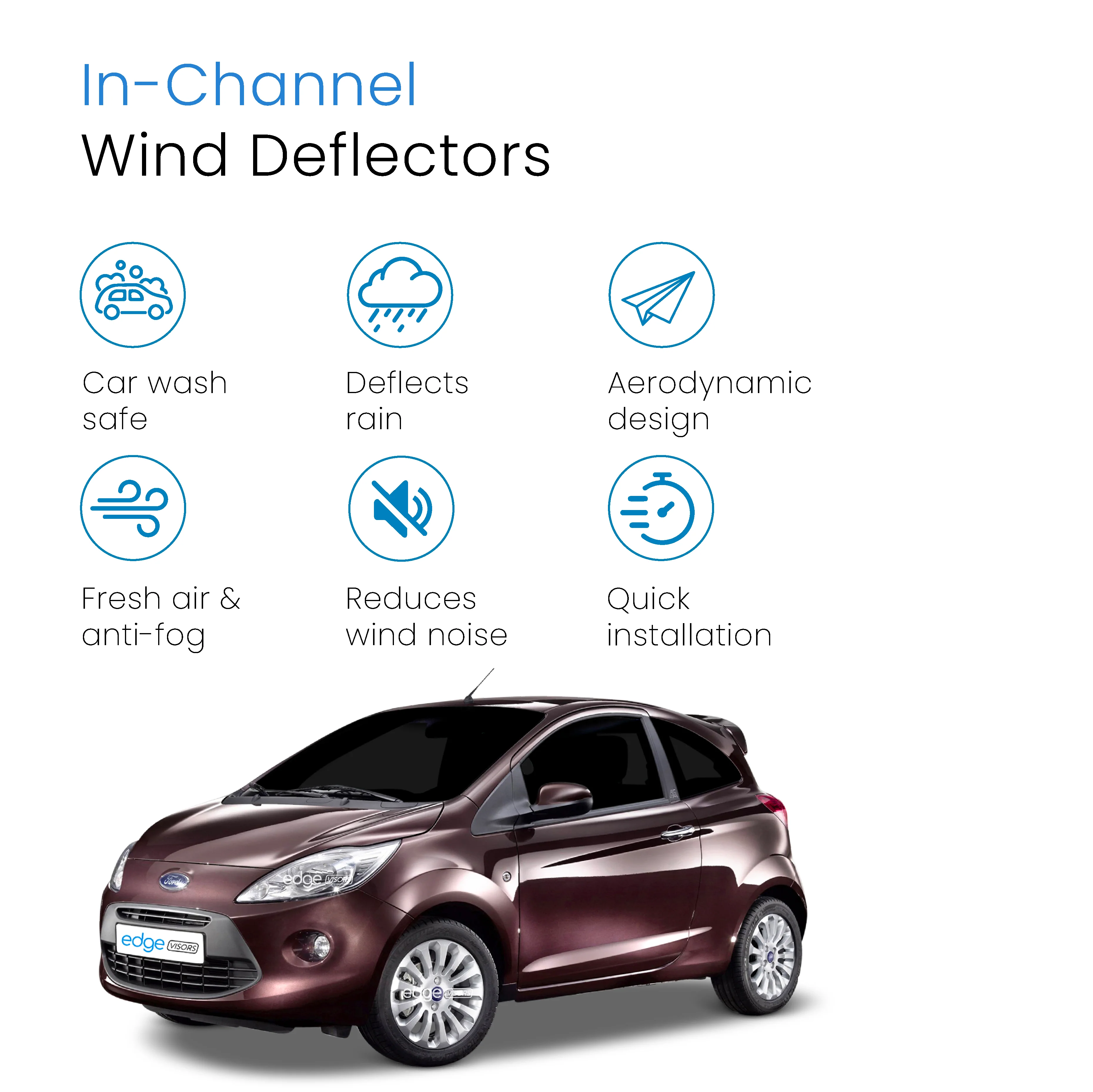 Ford Ka MK2 2008-2016 3 Door Hatchback Wind Deflectors 2pc - Image 3