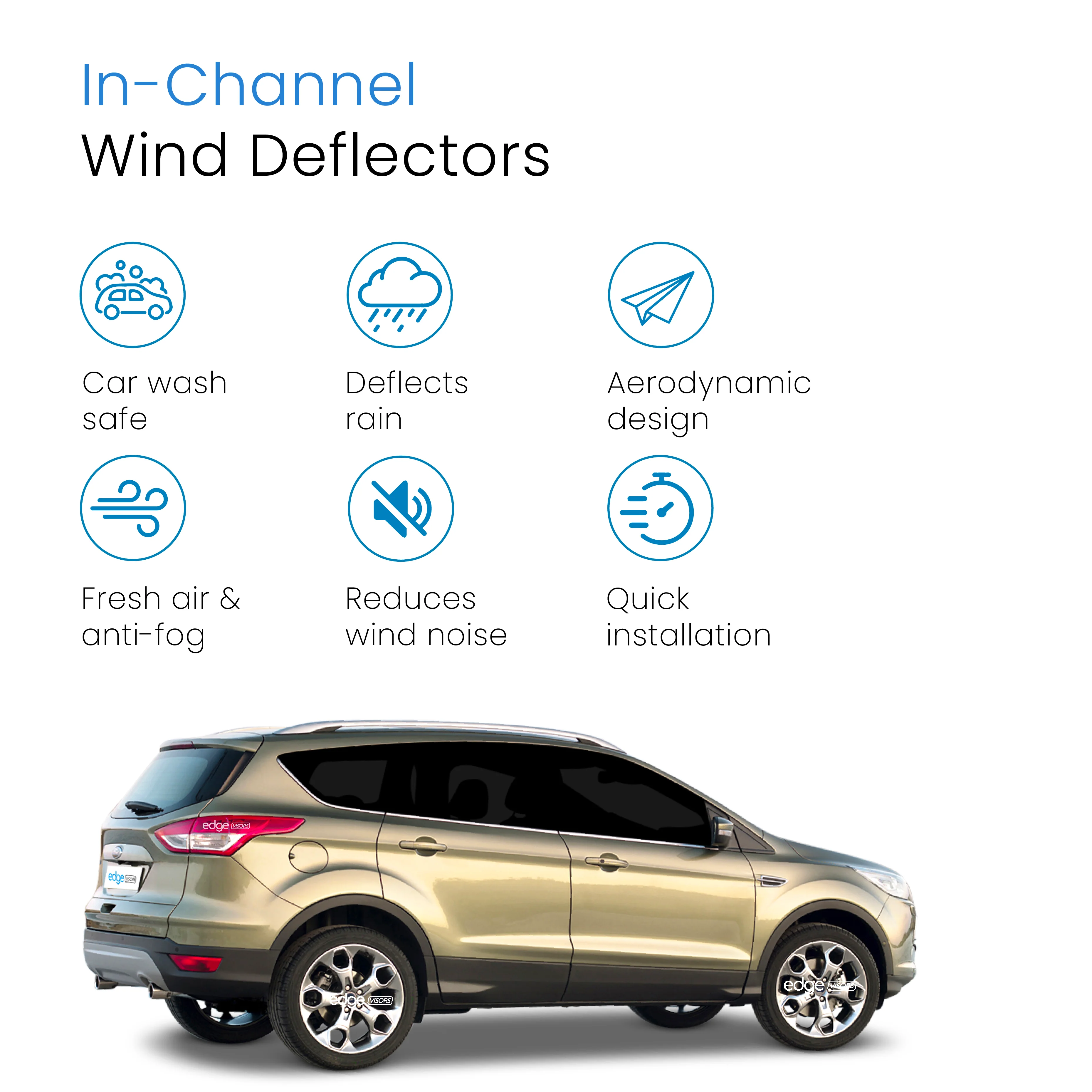 Ford Kuga MK2 2012-2019 5 Door SUV Wind Deflectors 4pc - Image 3