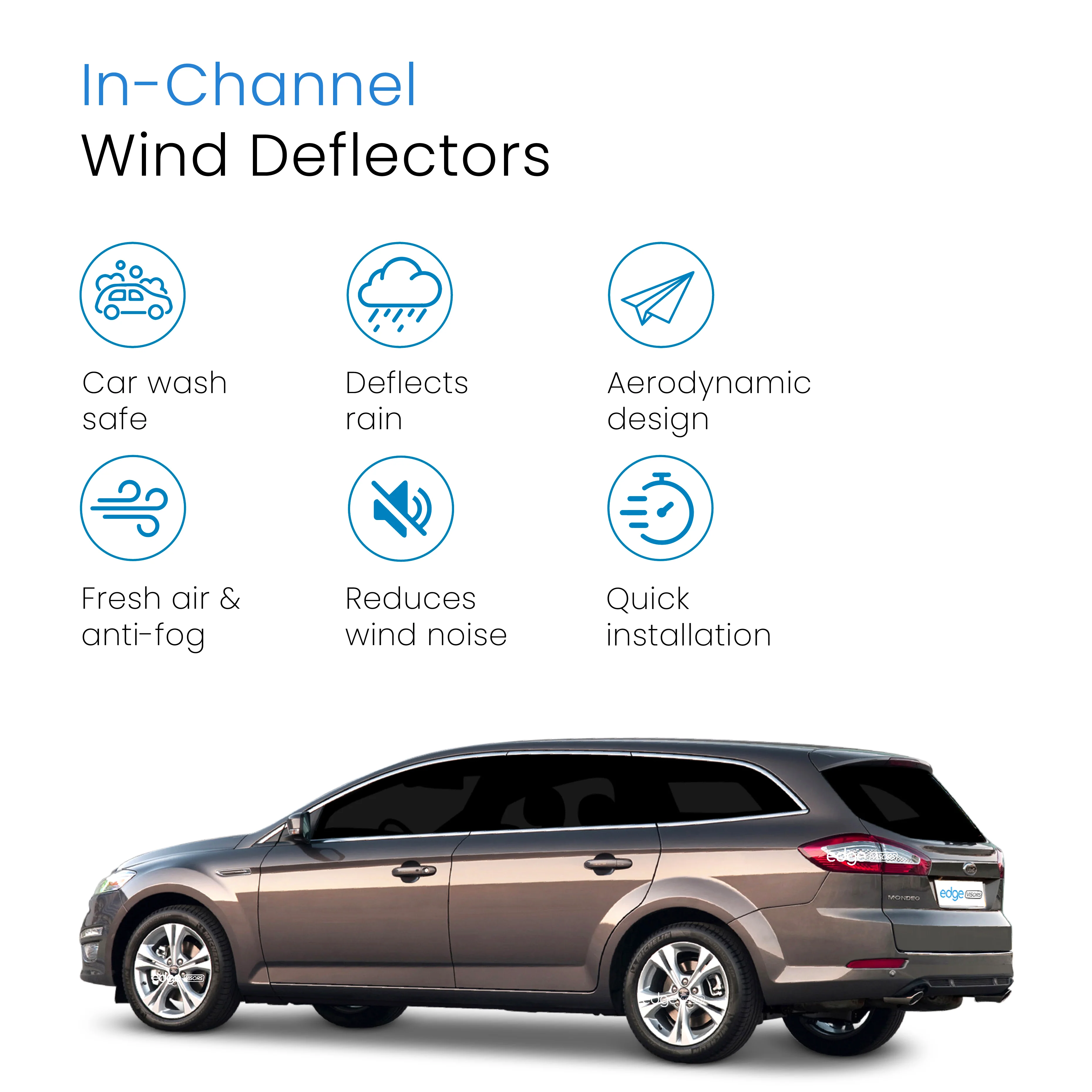 Ford Mondeo MK4 2007-2014 5 Door Estate Wind Deflectors 4pc - Image 3