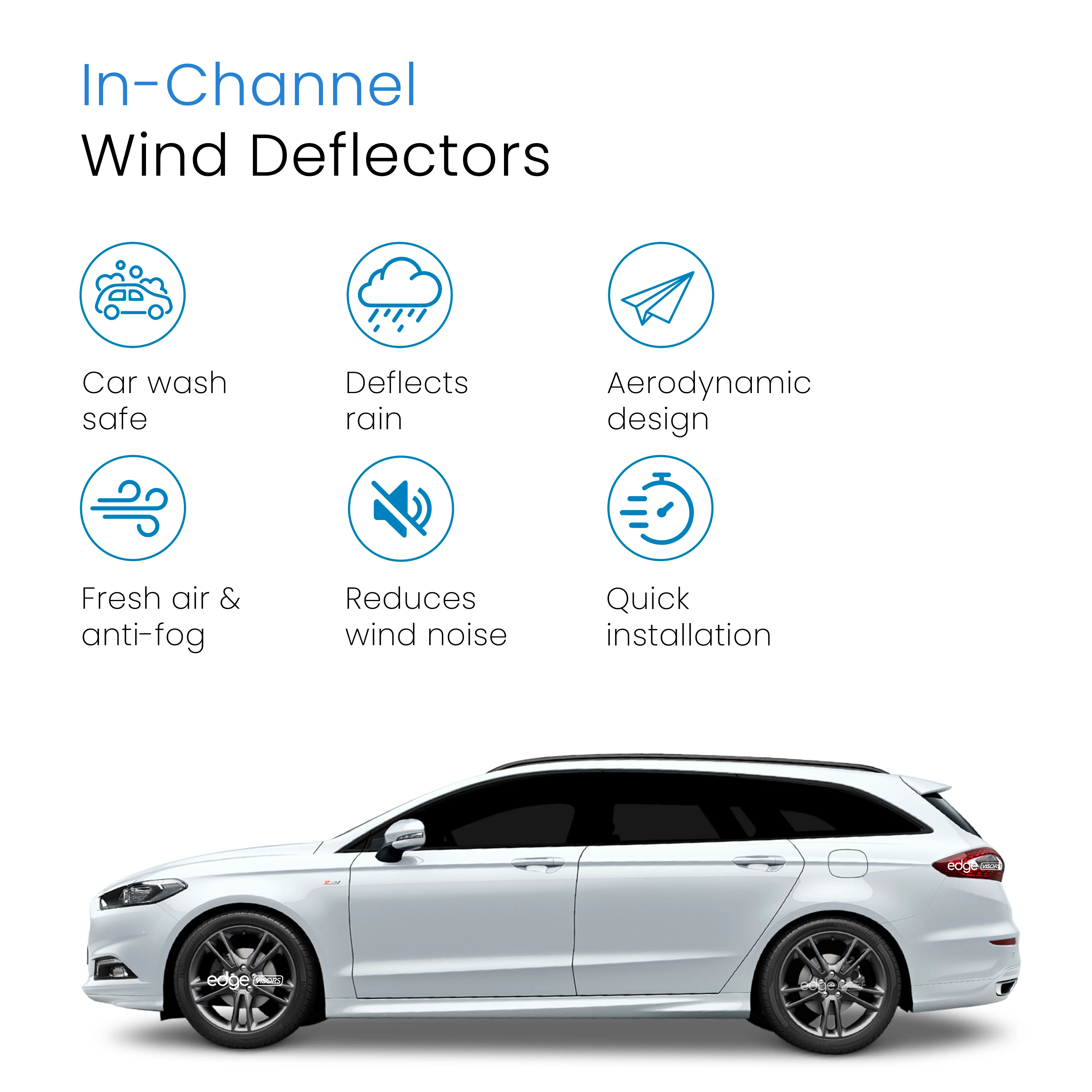 Ford Mondeo MK5 2015-2022 5 Door Estate Wind Deflectors 4pc - Image 3