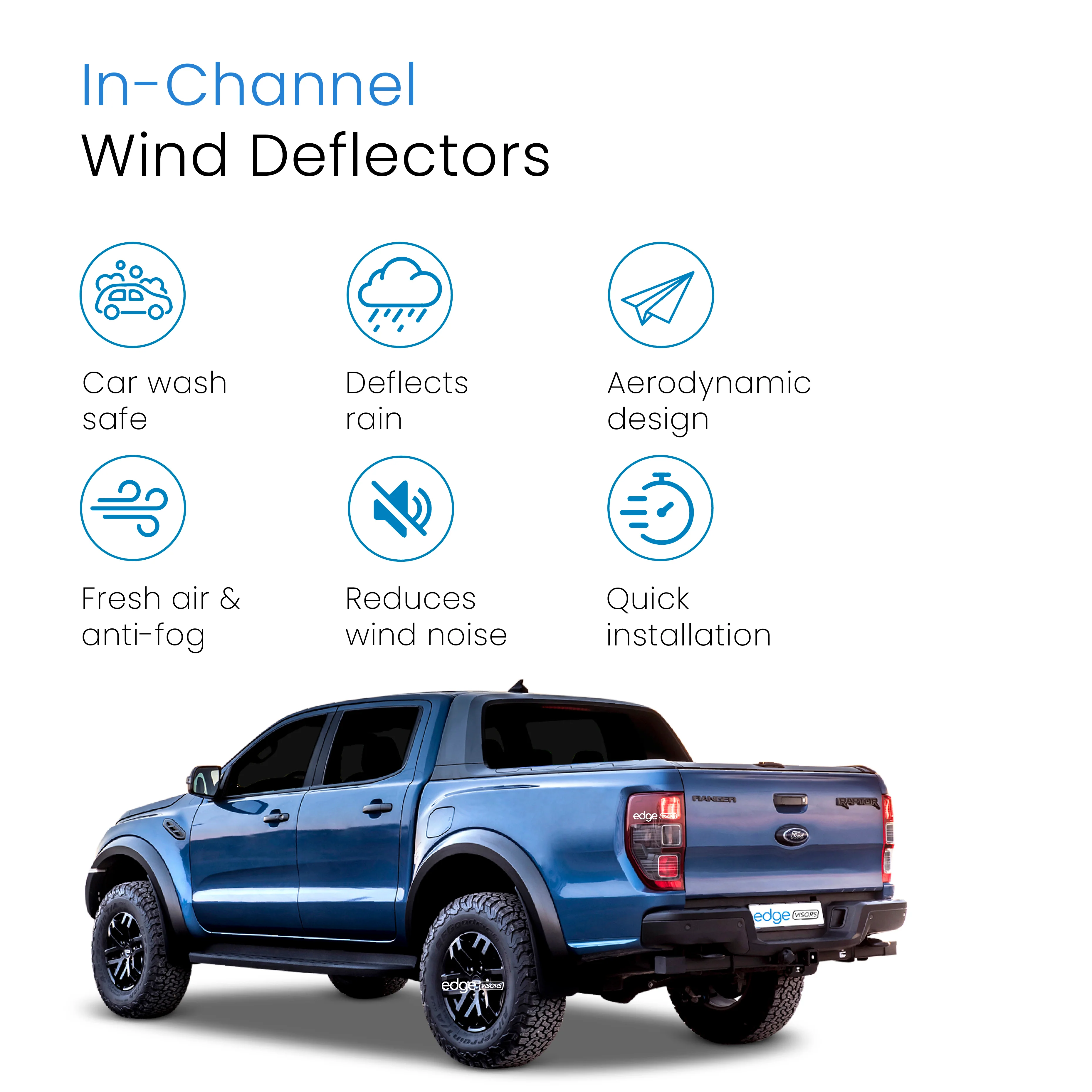 Ford Ranger MK3 2012-2023 4 Door Pick-up Wind Deflectors 4pc - Image 3