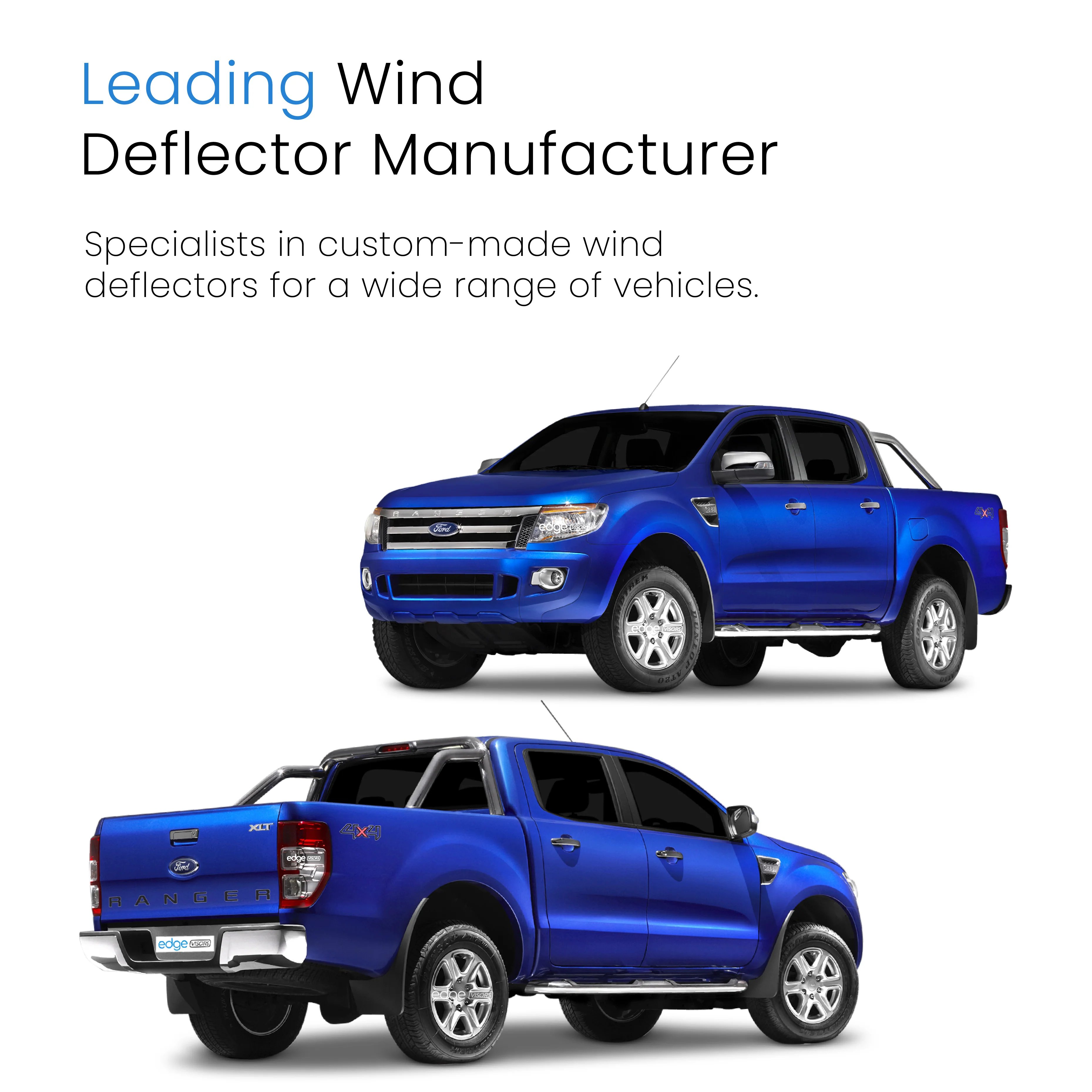 Ford Ranger MK3 2012-2023 4 Door Pick-up Wind Deflectors 4pc - Image 4