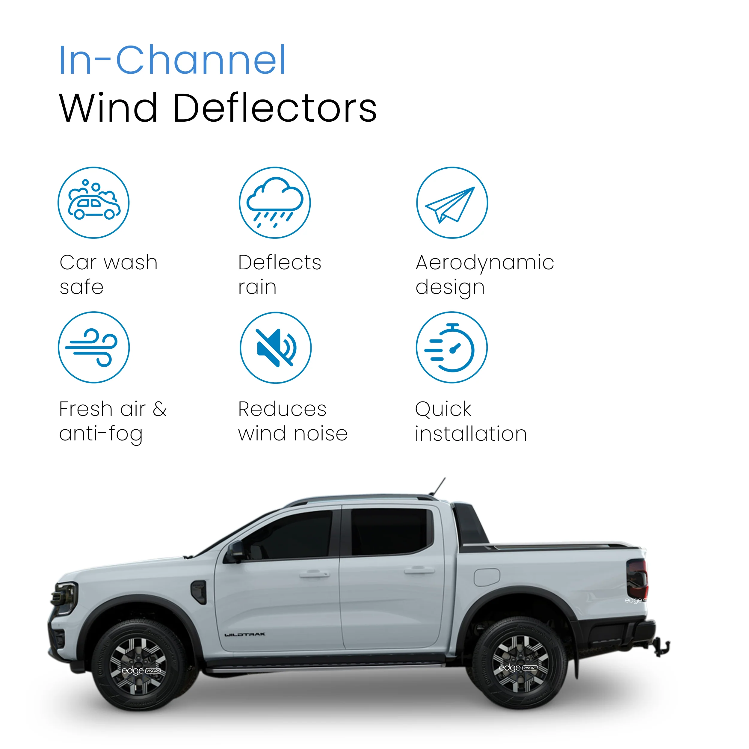 Ford Ranger MK4 2023-Up 4 Door Pick Up Wind Deflectors 4pc - Image 3