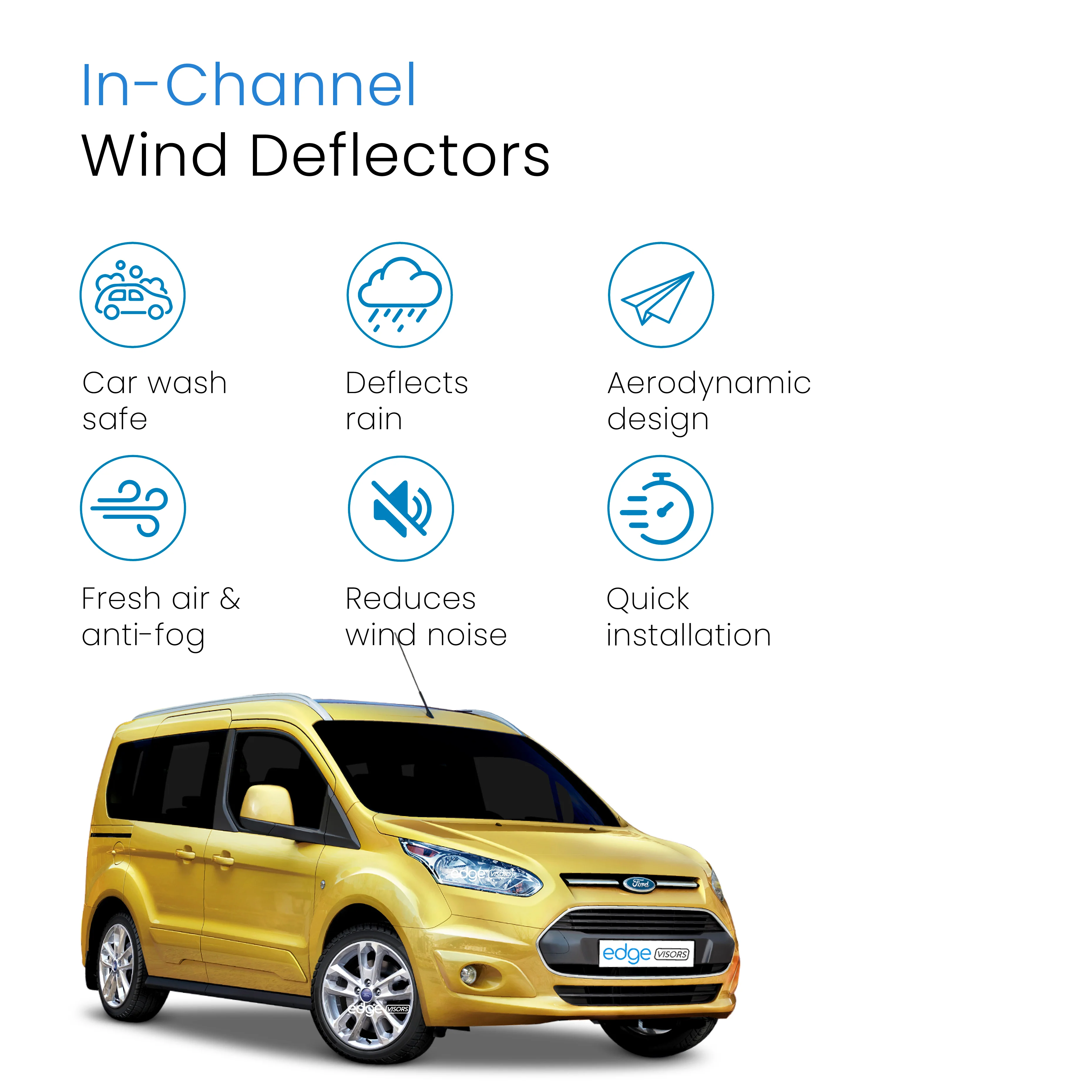 Ford Transit Connect MK2 2013-2023 2 Door Van Wind Deflectors 2pc - Image 3