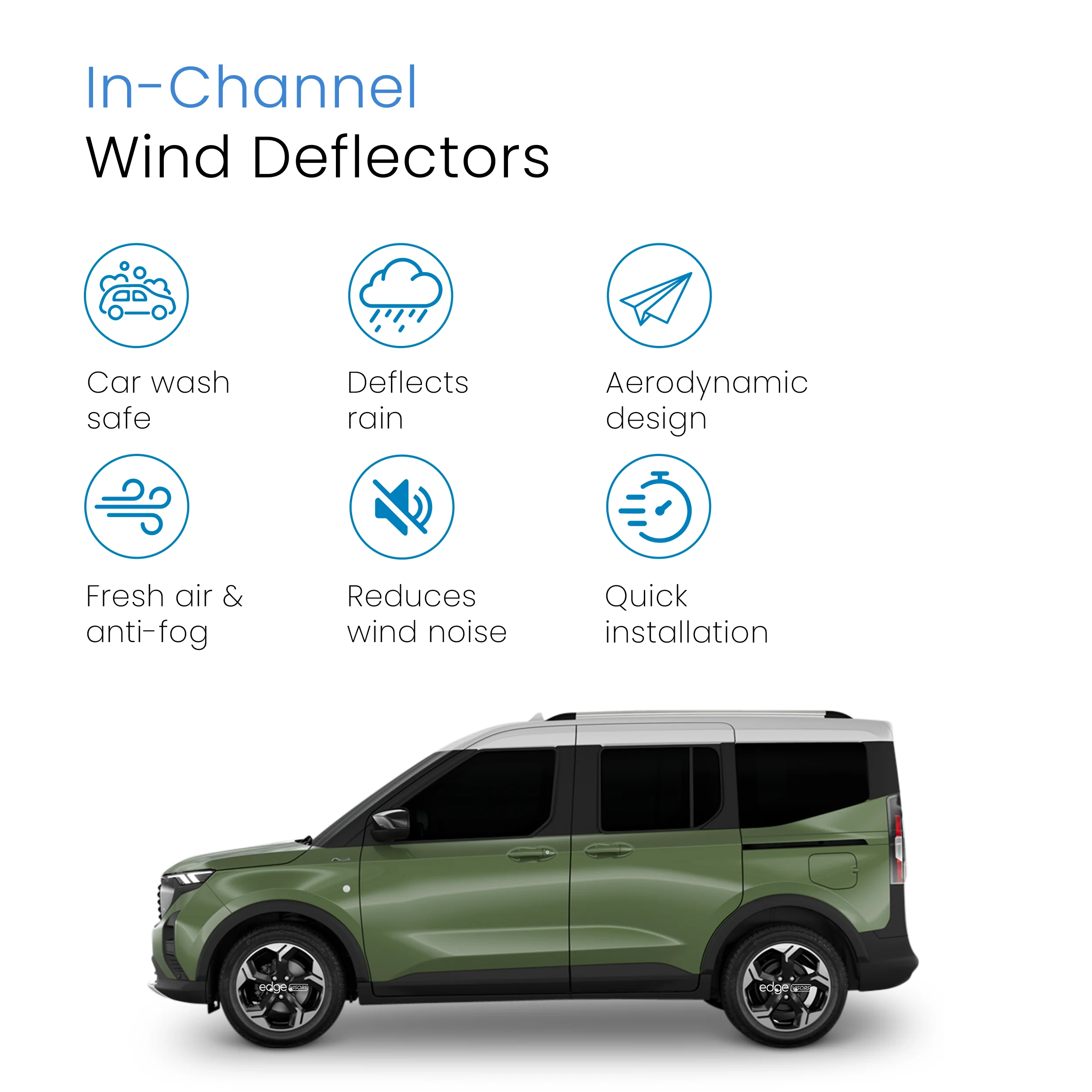 Ford Transit Connect/Tourneo MK3 2023-onwards 2 Door Van Wind Deflectors 2pc - Image 3
