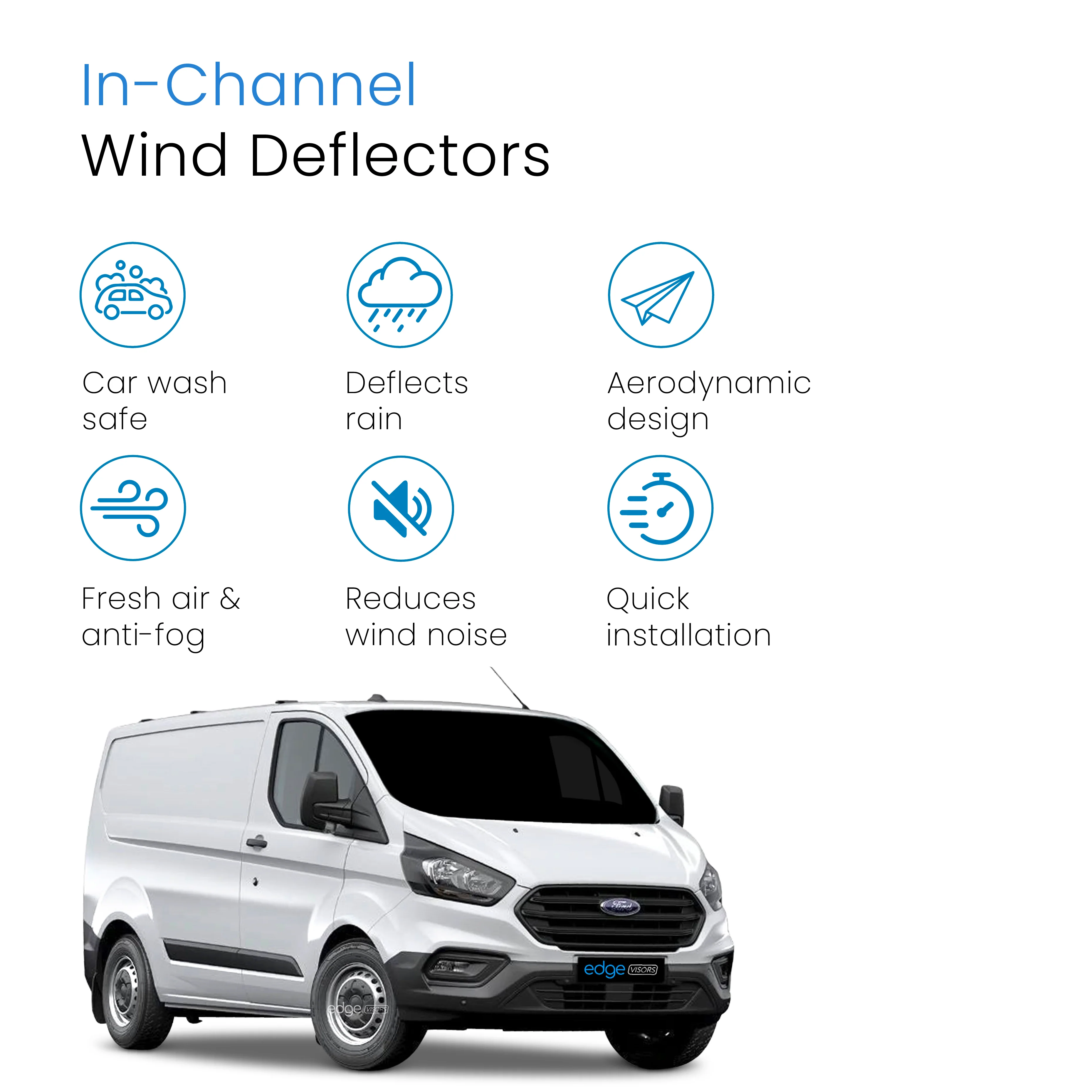Ford Transit Custom MK1 2012-2023 2/4 Door Panel Van Wind Deflectors 2pc - Image 3