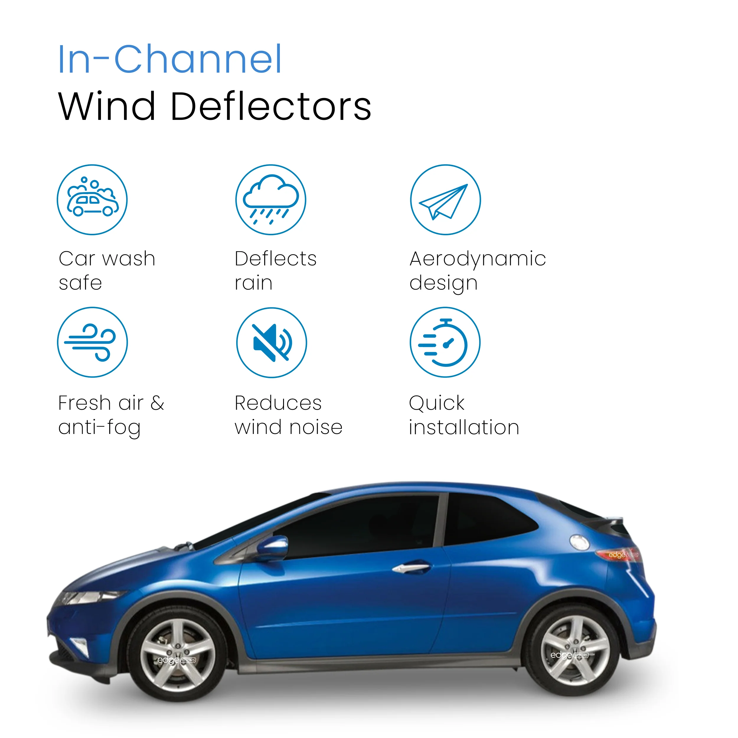 Honda Civic MK8 2005-2012 3 Door Hatchback Wind Deflectors 2pc - Image 3