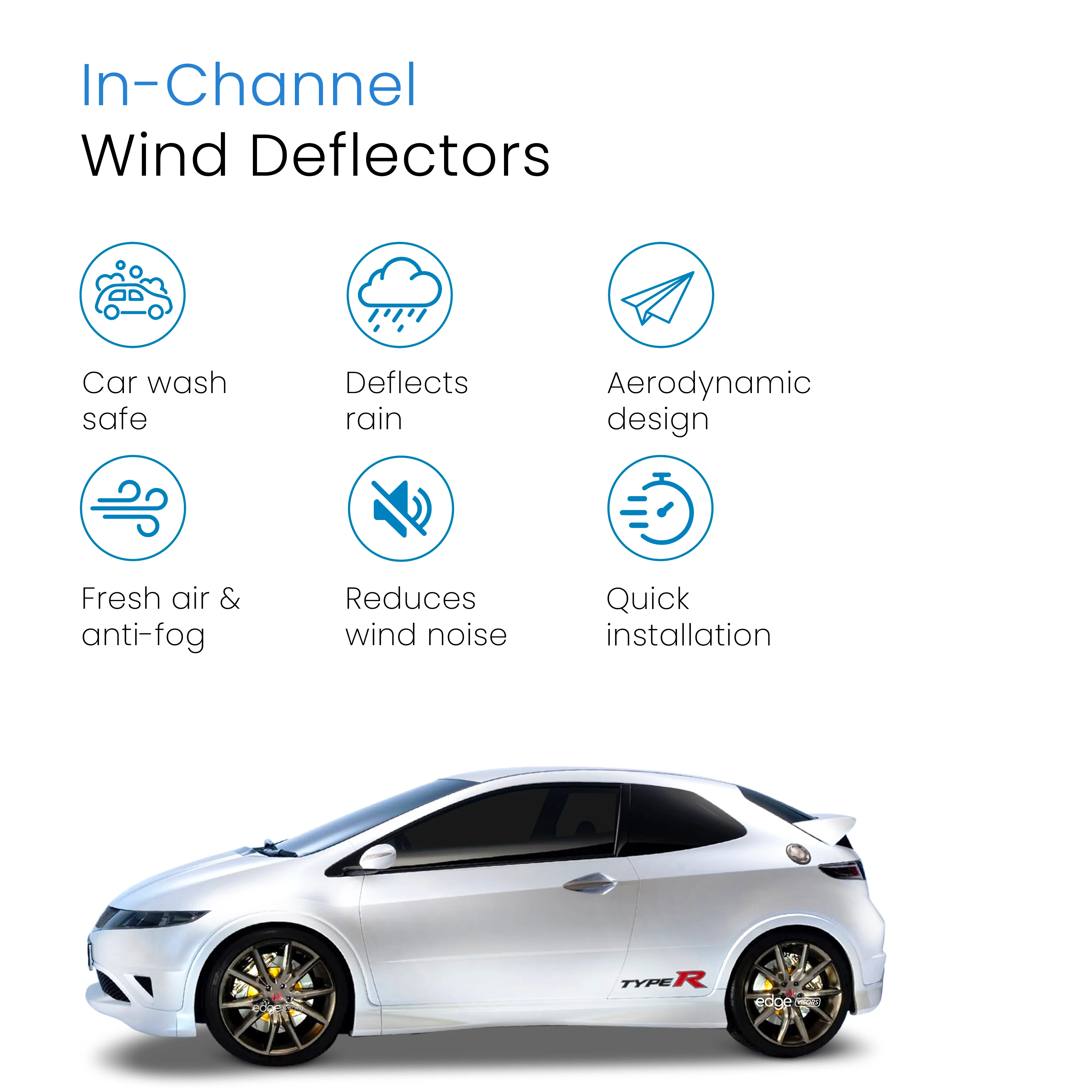 Honda Civic MK8 2006-2012 5 Door Hatchback Wind Deflectors 4pc - Image 3