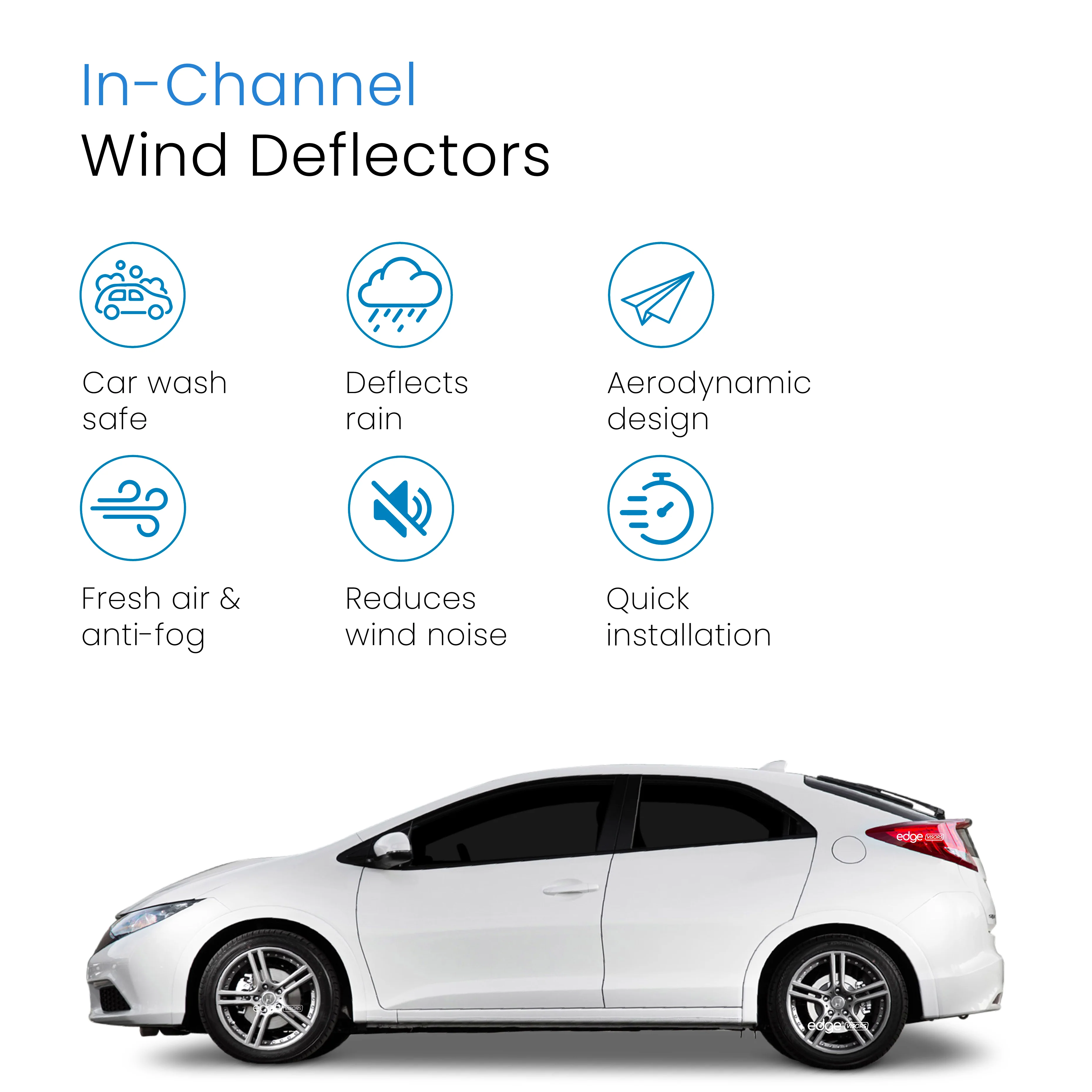 Honda Civic MK9 2012-2016 5 Door Hatchback Wind Deflectors 4pc - Image 3