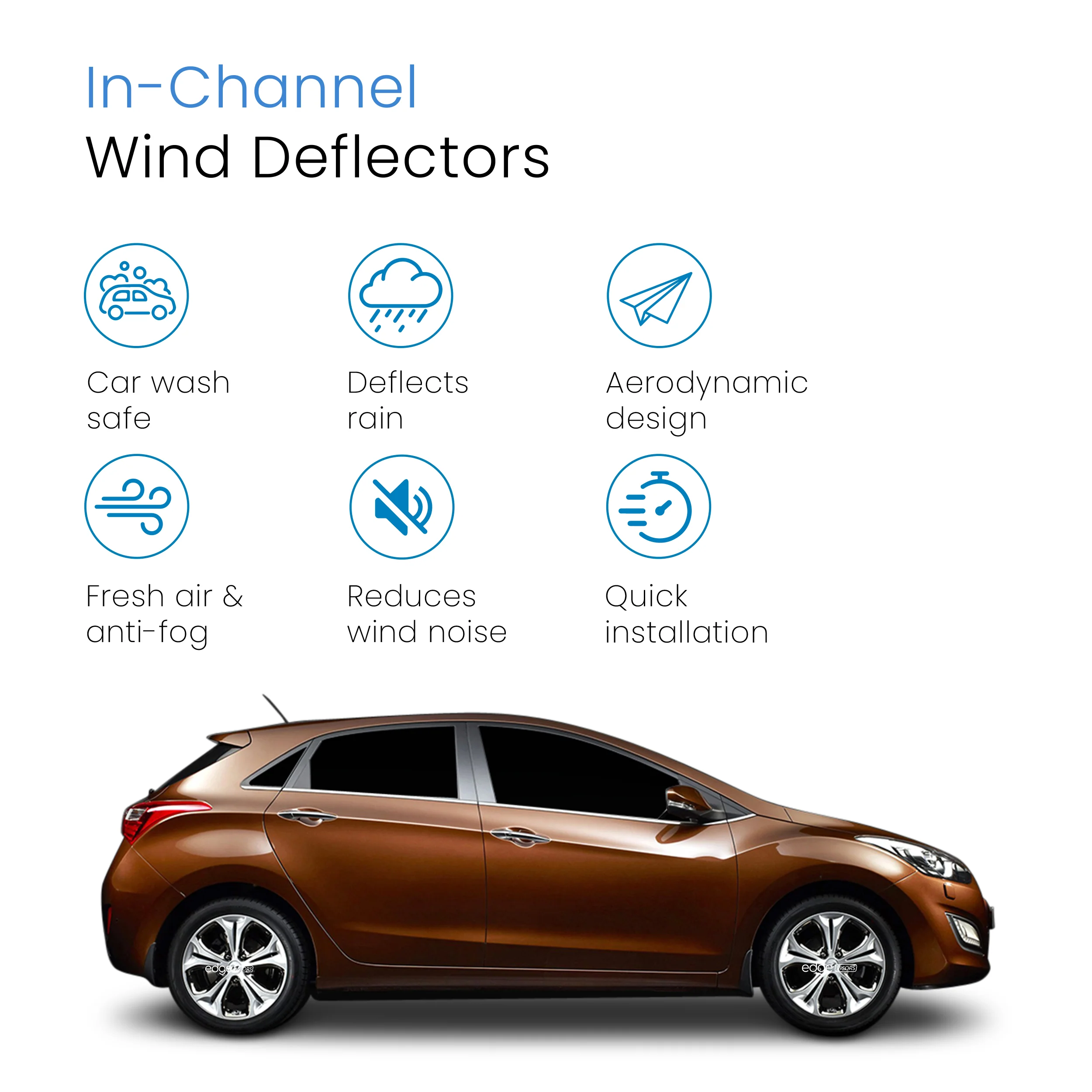 Hyundai i30 MK2 2012-2017 5 Door Hatchback Wind Deflectors 4pc - Image 3