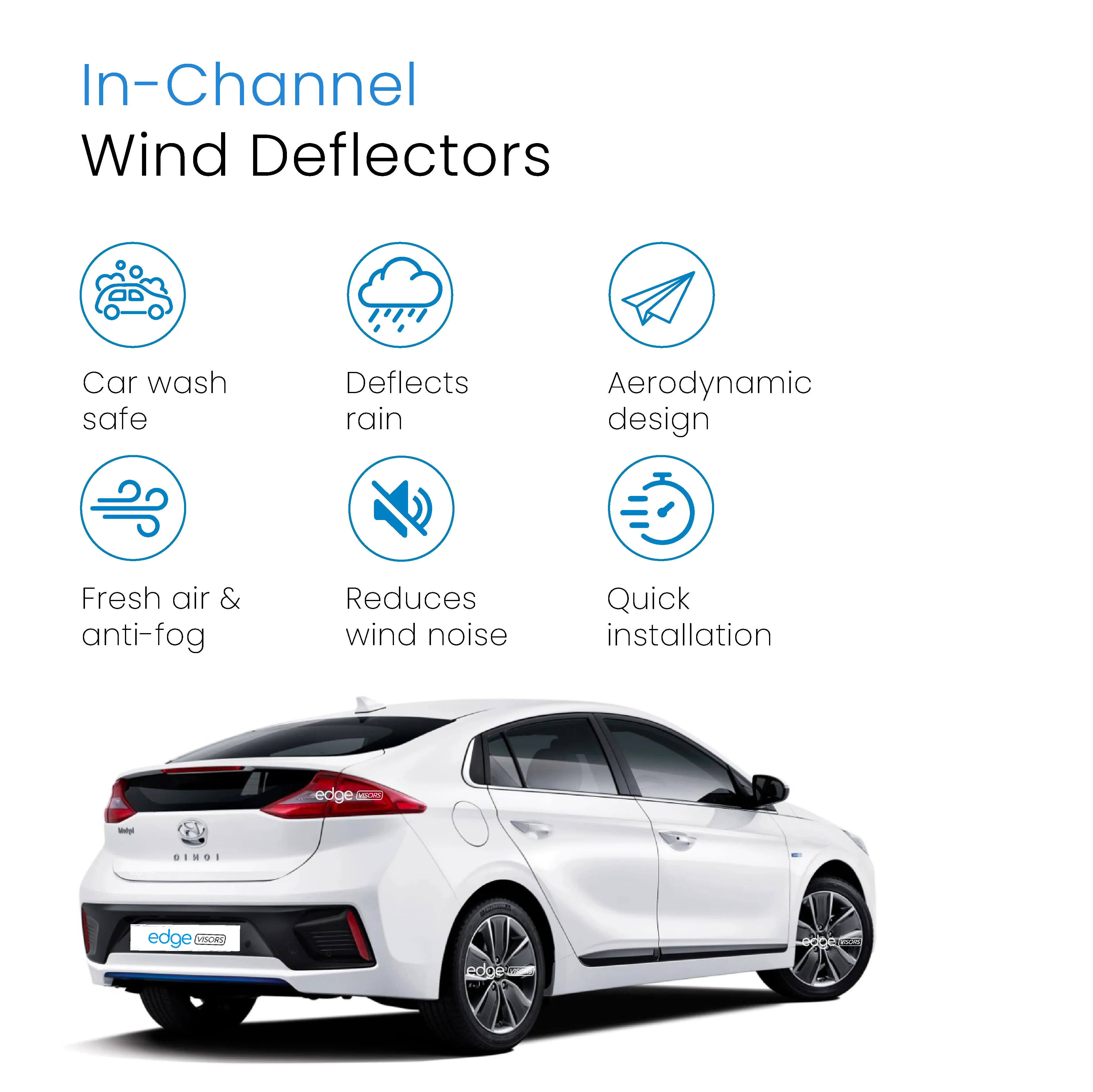 Hyundai IONIQ 2017-2021 5 Door Hatchback Wind Deflectors 4pc - Image 3