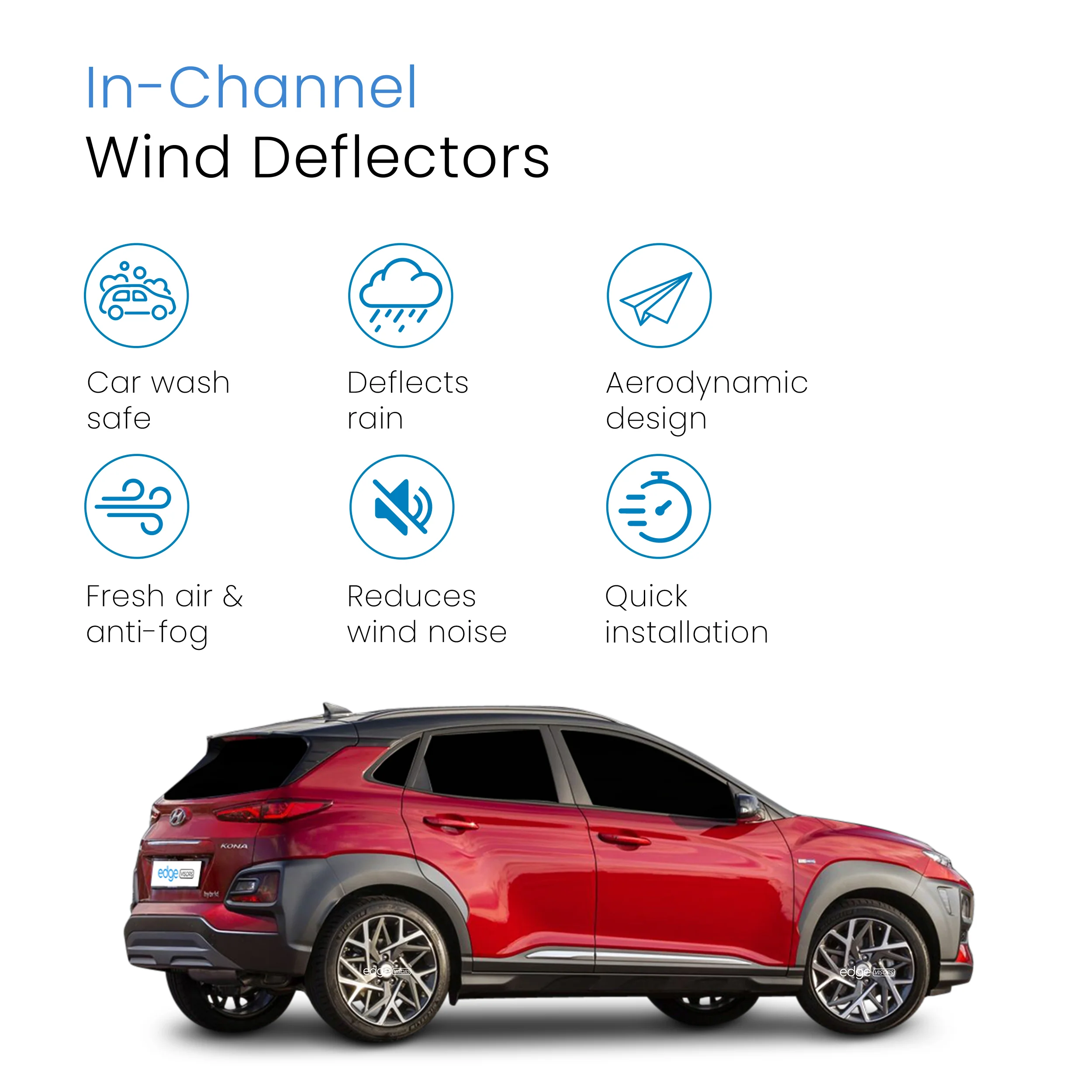 Hyundai Kona MK1 2017-2023 5 Door SUV Wind Deflectors 4pc - Image 3