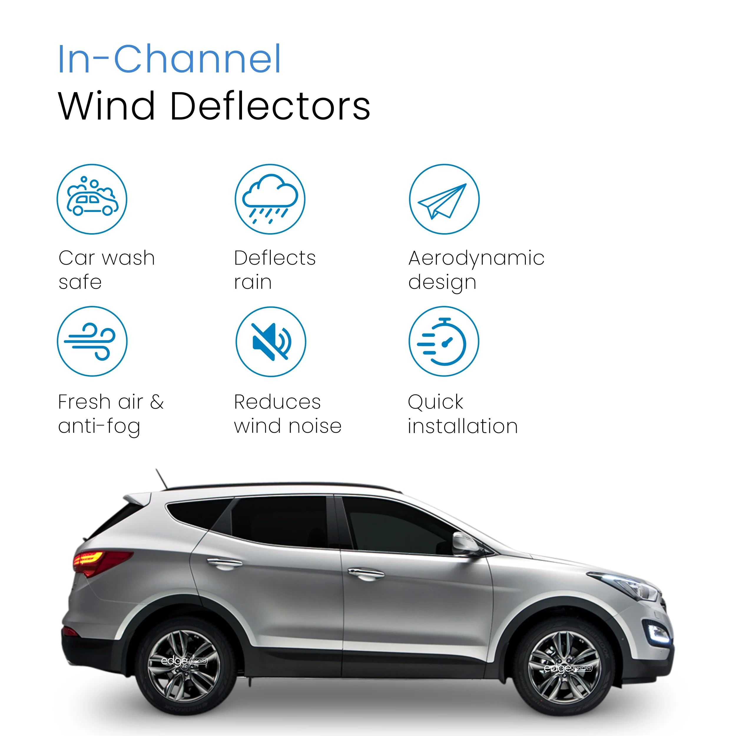 Hyundai Santa Fe MK3 2012-2018 5 Door SUV Wind Deflectors 4pc - Image 3