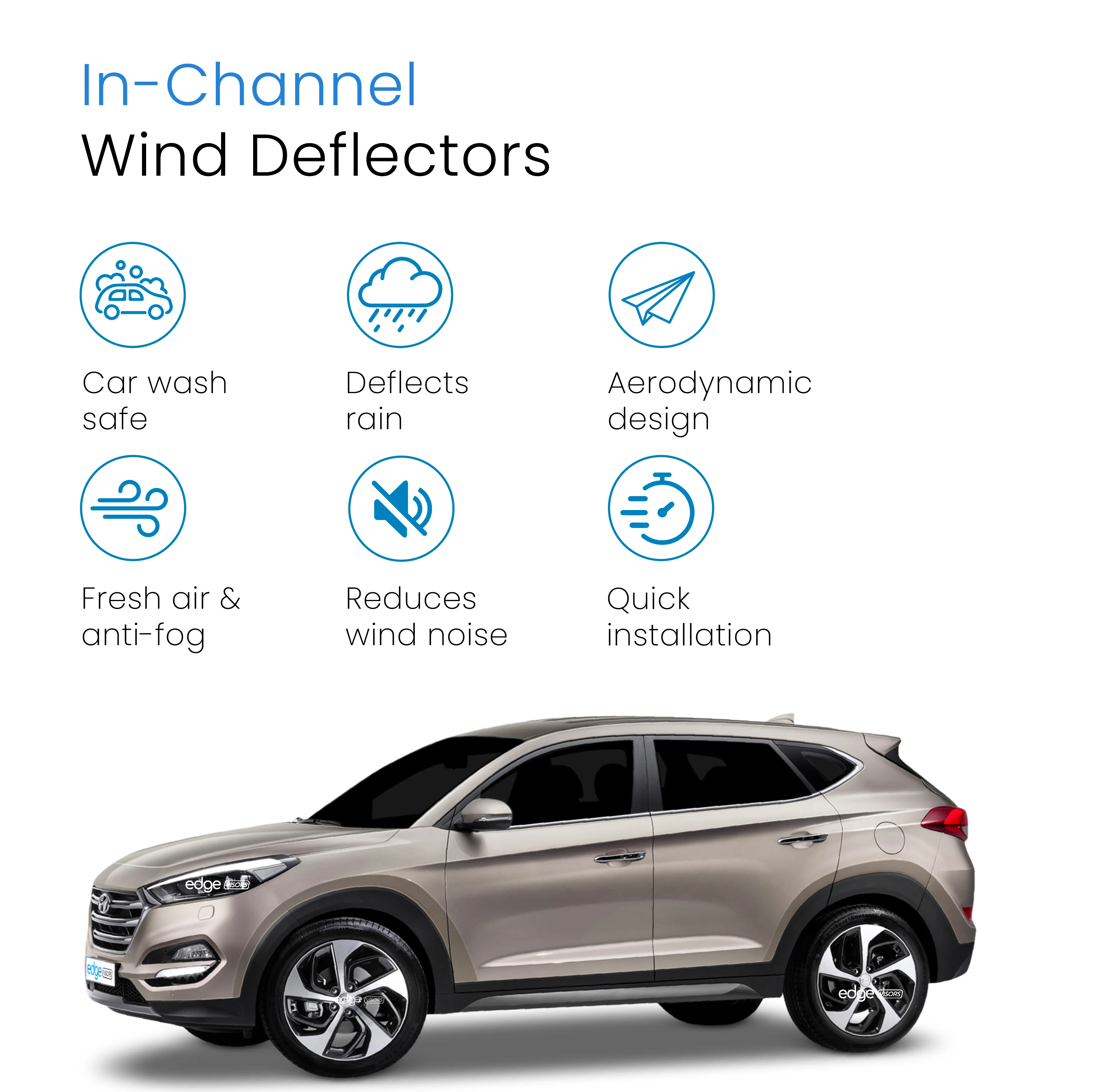Hyundai Tucson MK3 2015-2020 5 Door SUV Wind Deflectors 4pc - Image 3