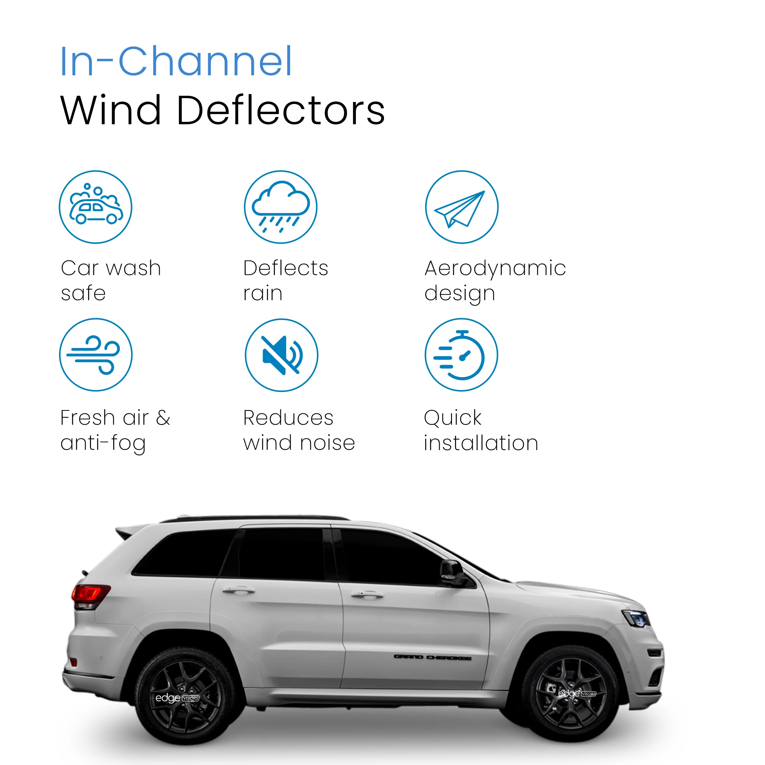 Jeep Grand Cherokee MK4 2011-2022 5 Door SUV Wind Deflectors 4pc - Image 3
