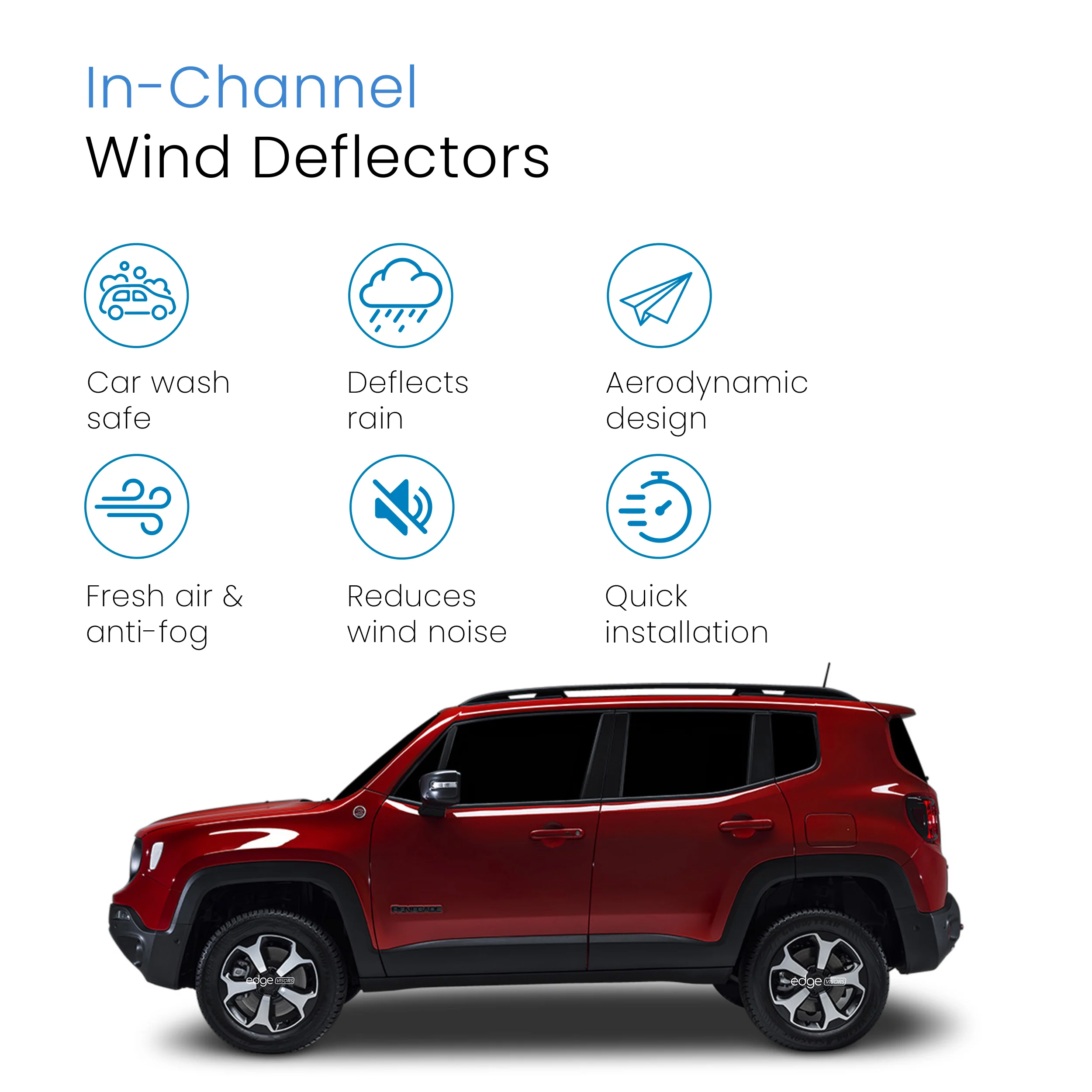 Jeep Renegade 2014-onwards 5 Door SUV Wind Deflectors 4pc - Image 3