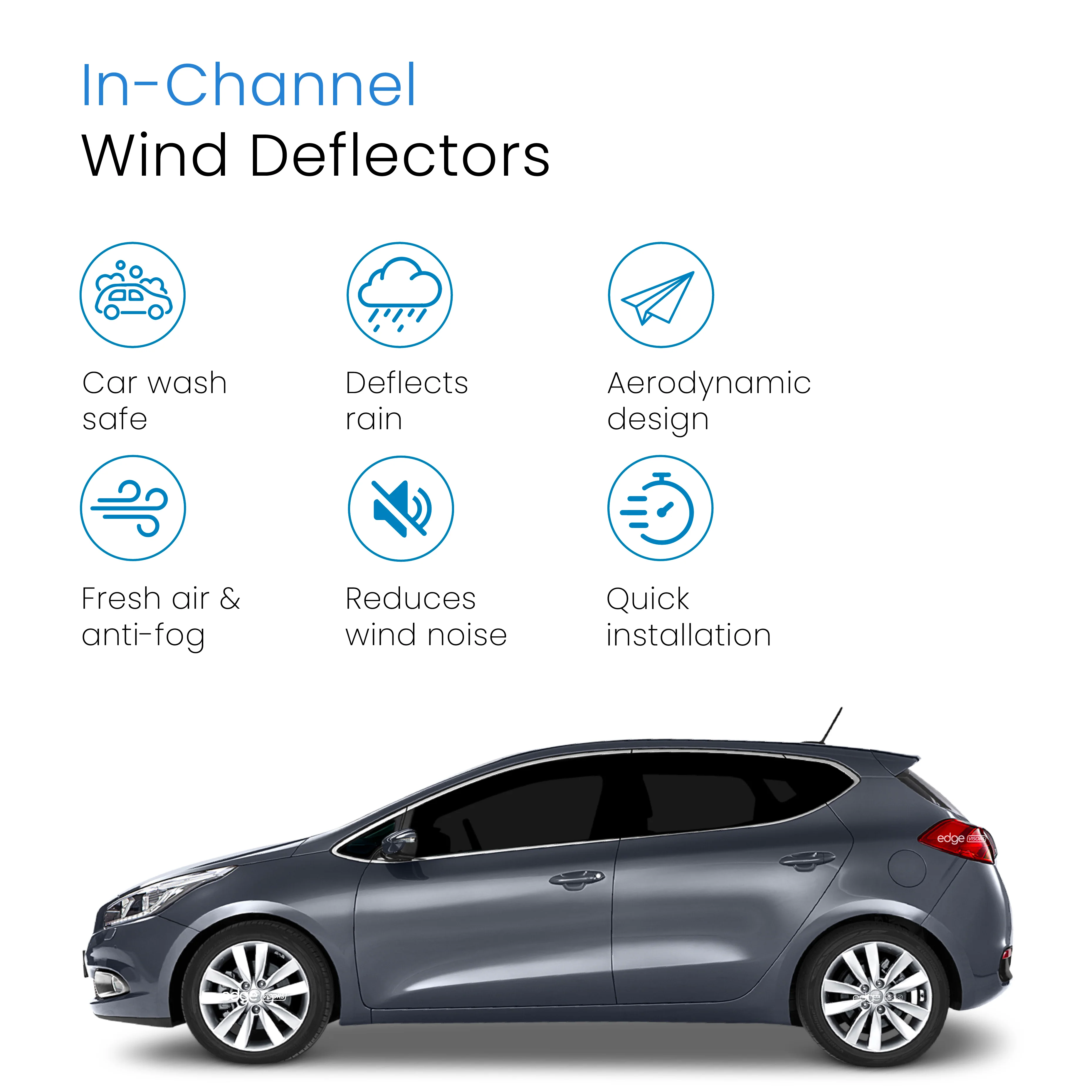Kia Ceed MK2 2012-2018 5 Door Hatchback Wind Deflectors 4pc - Image 3