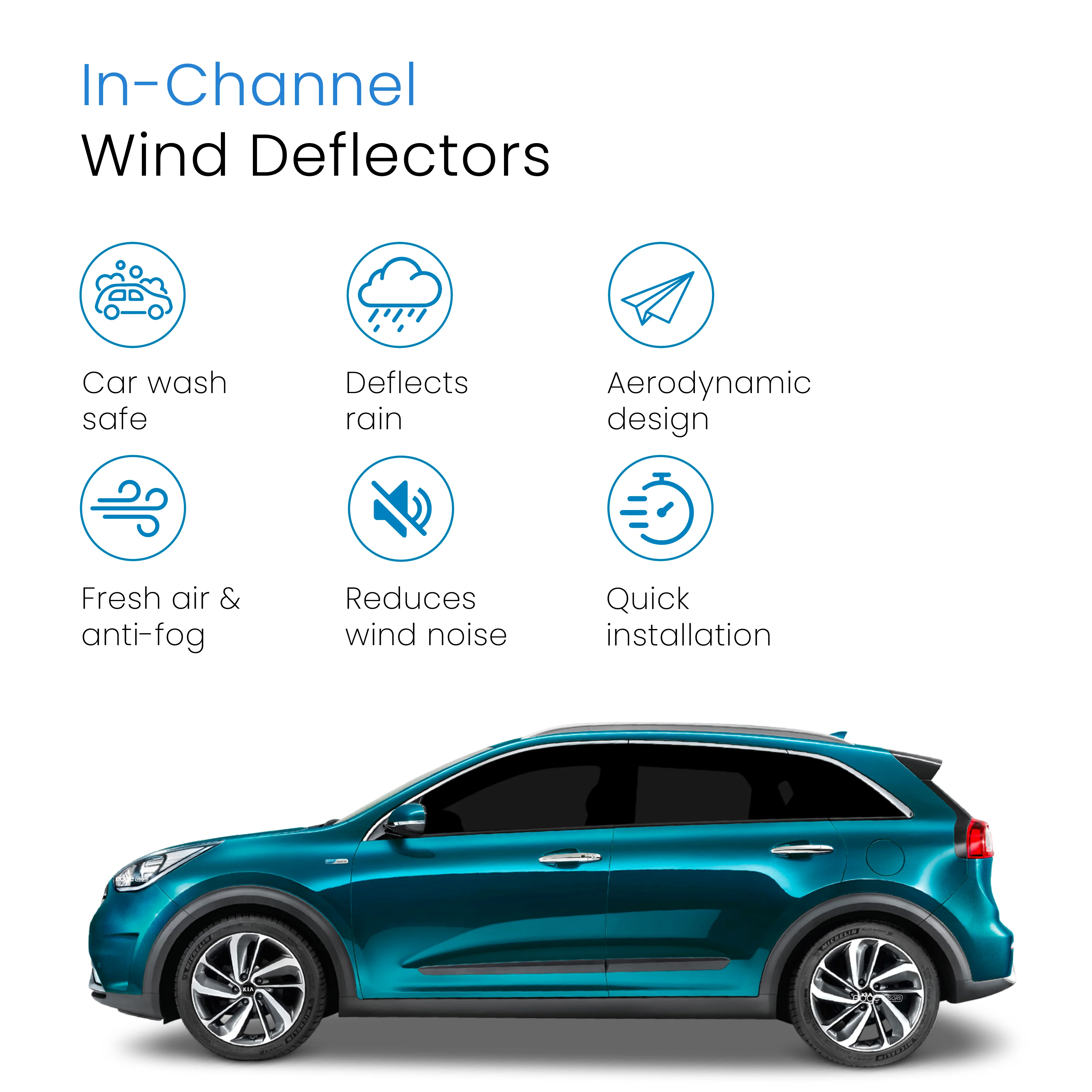Kia Niro 2016-2022 5 Door SUV Wind Deflectors 4pc - Image 3