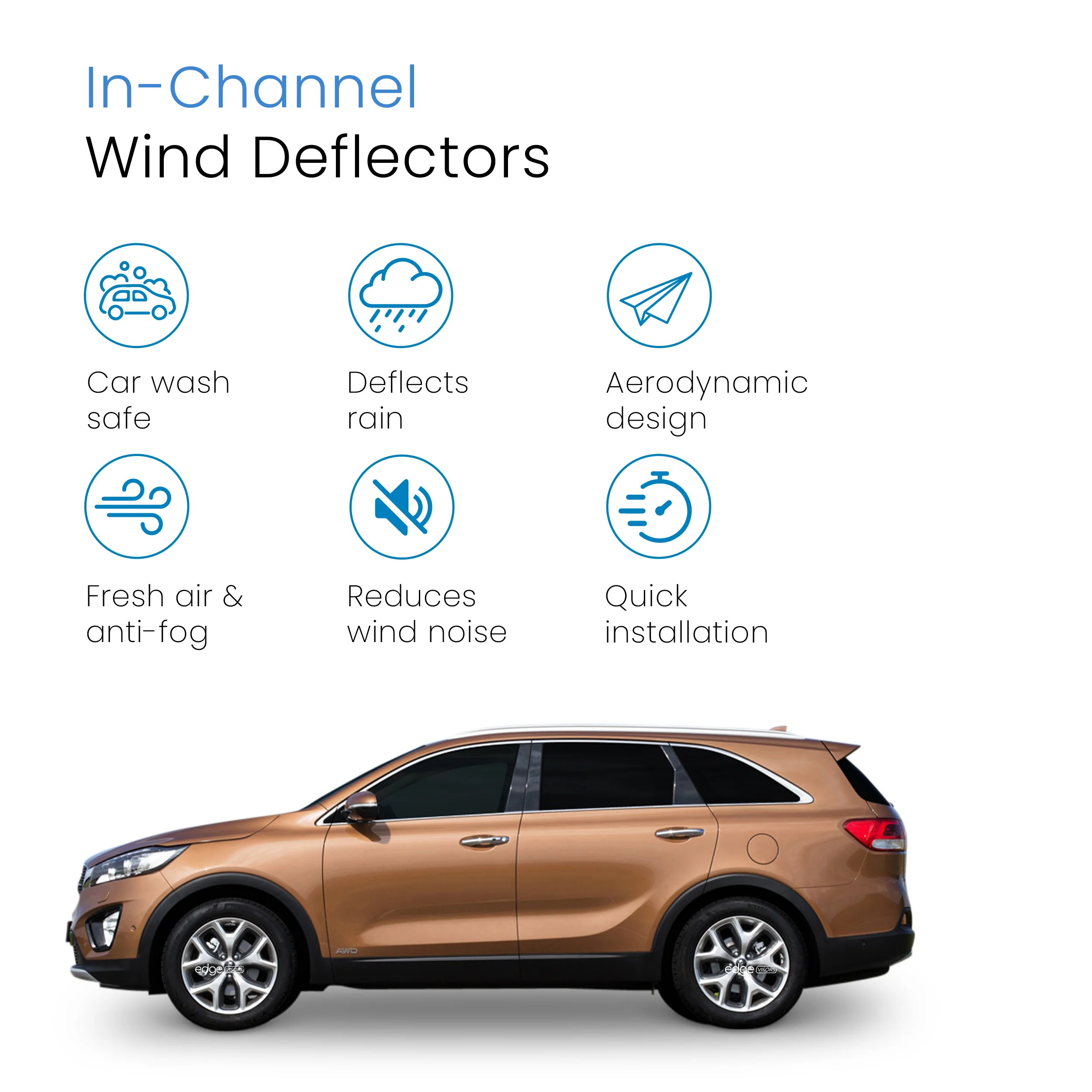 KIA Sorento MK3 2015-2020 5 Door SUV Wind Deflectors 4pc - Image 3