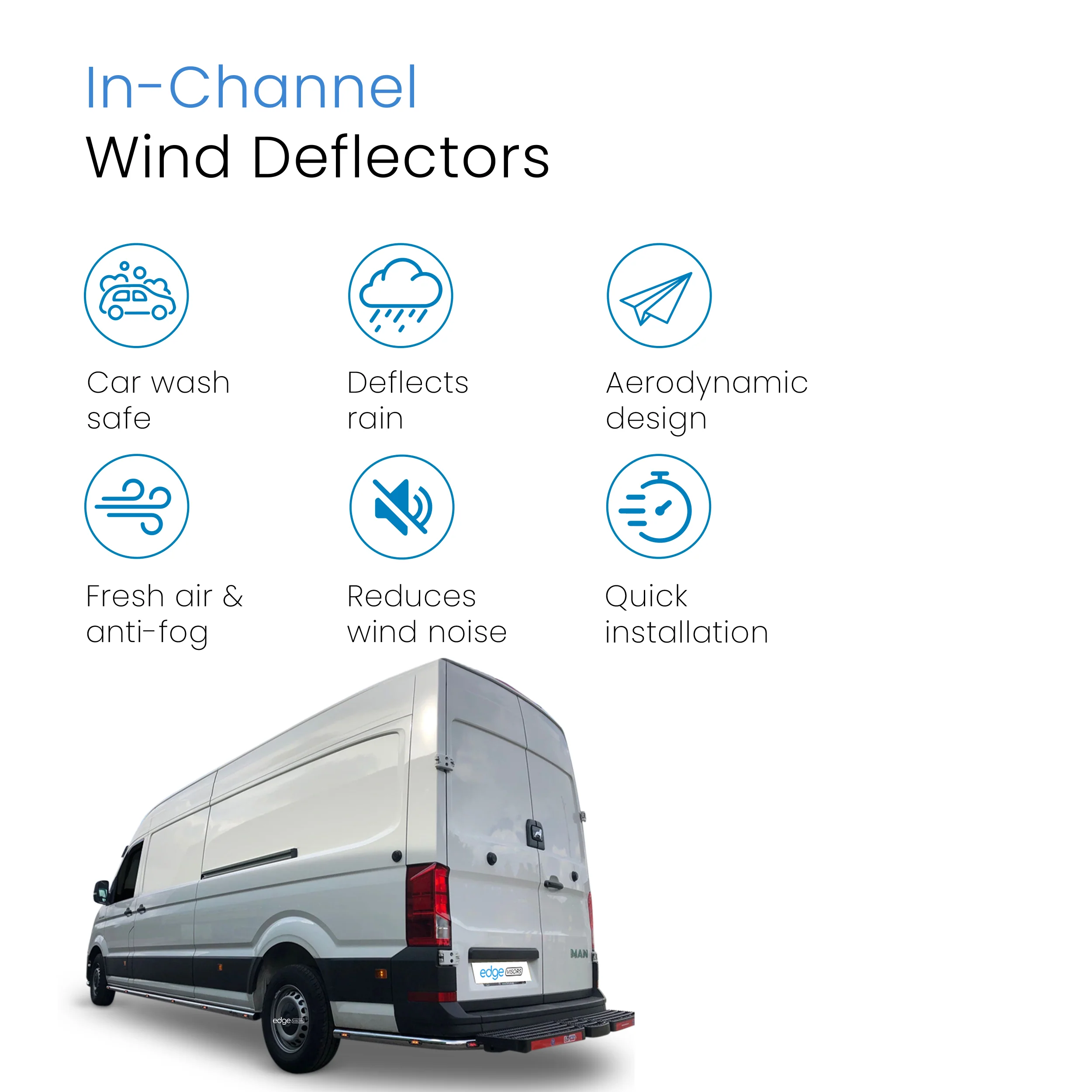 MAN TGE 2017-2024 2 Door Van Wind Deflectors 2pc - Image 3