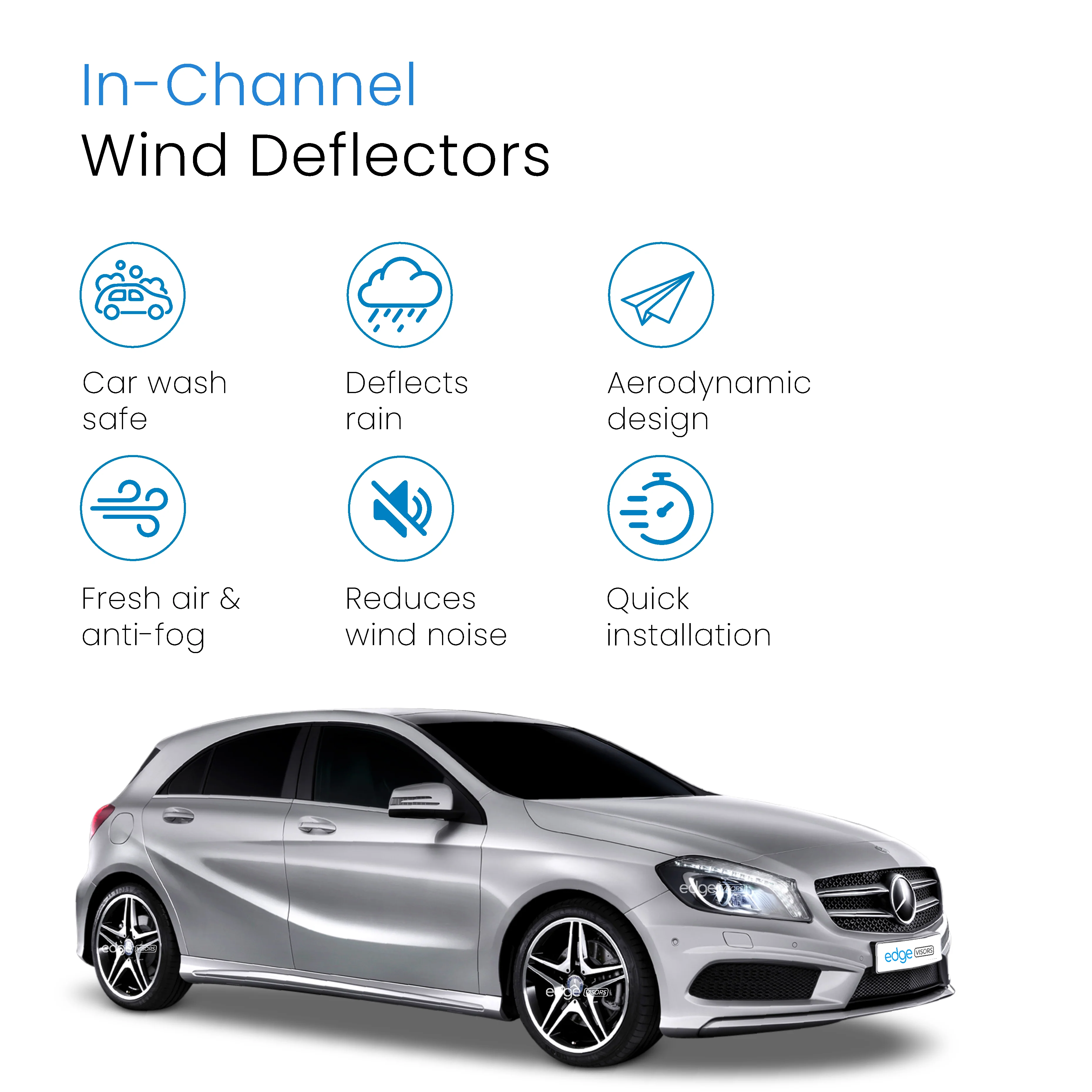 Mercedes A-Class W176 2012-2018 5 Door Hatchback Wind Deflectors 4pc - Image 3