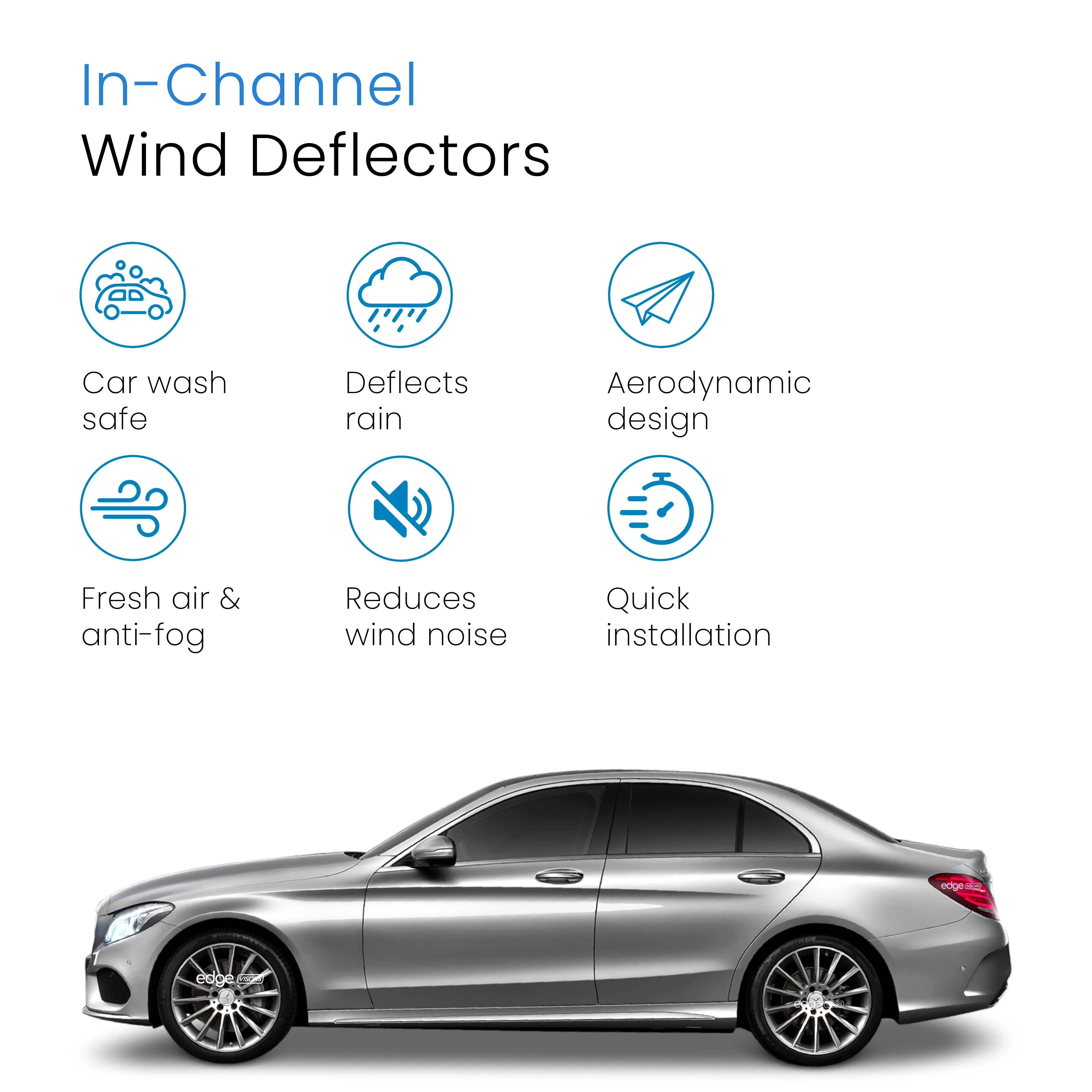 Mercedes C-Class W205 2014-2022 4 Door Saloon Wind Deflectors 4pc - Image 3