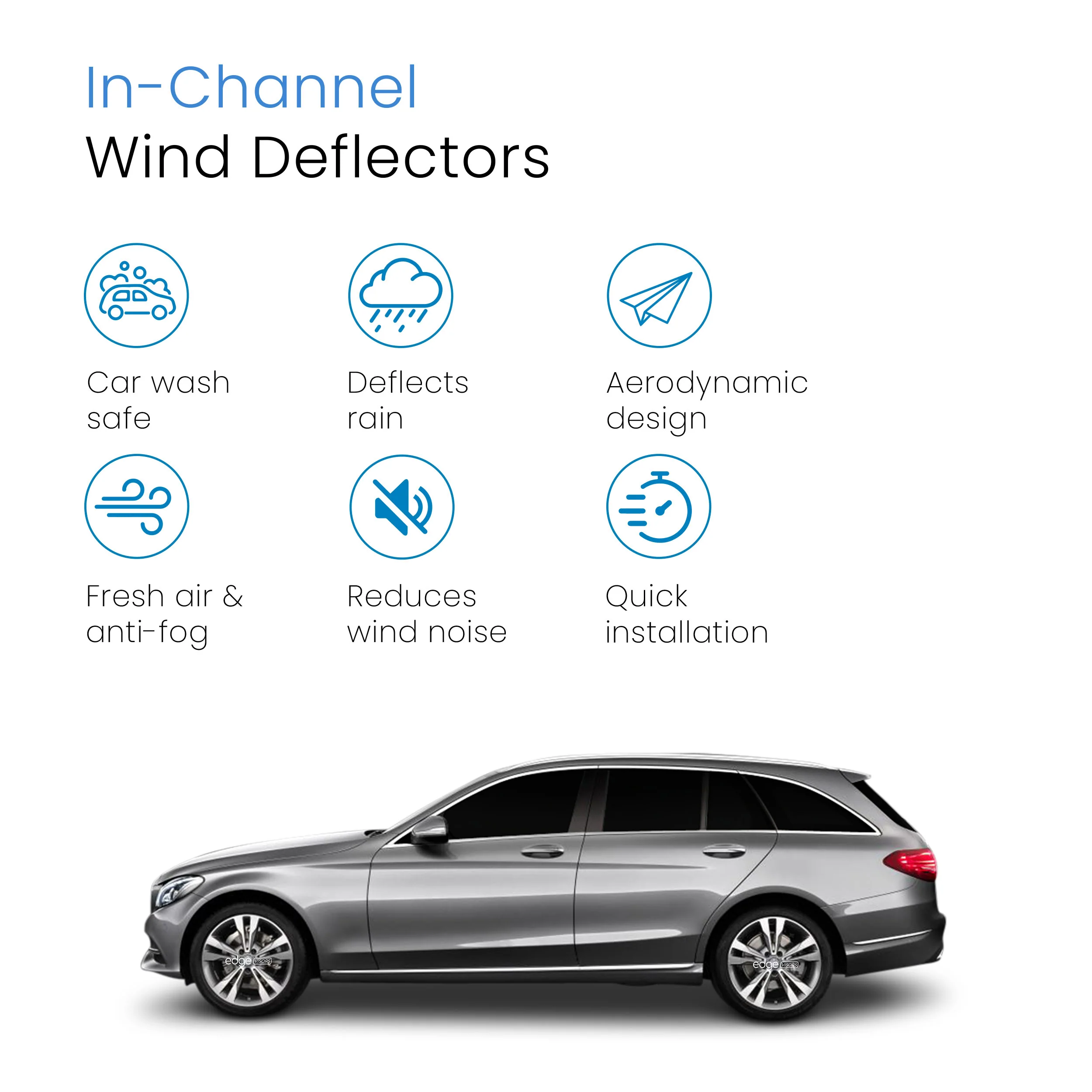 Mercedes C-Class W205 2014-2022 5 Door Estate Wind Deflectors 4pc - Image 3