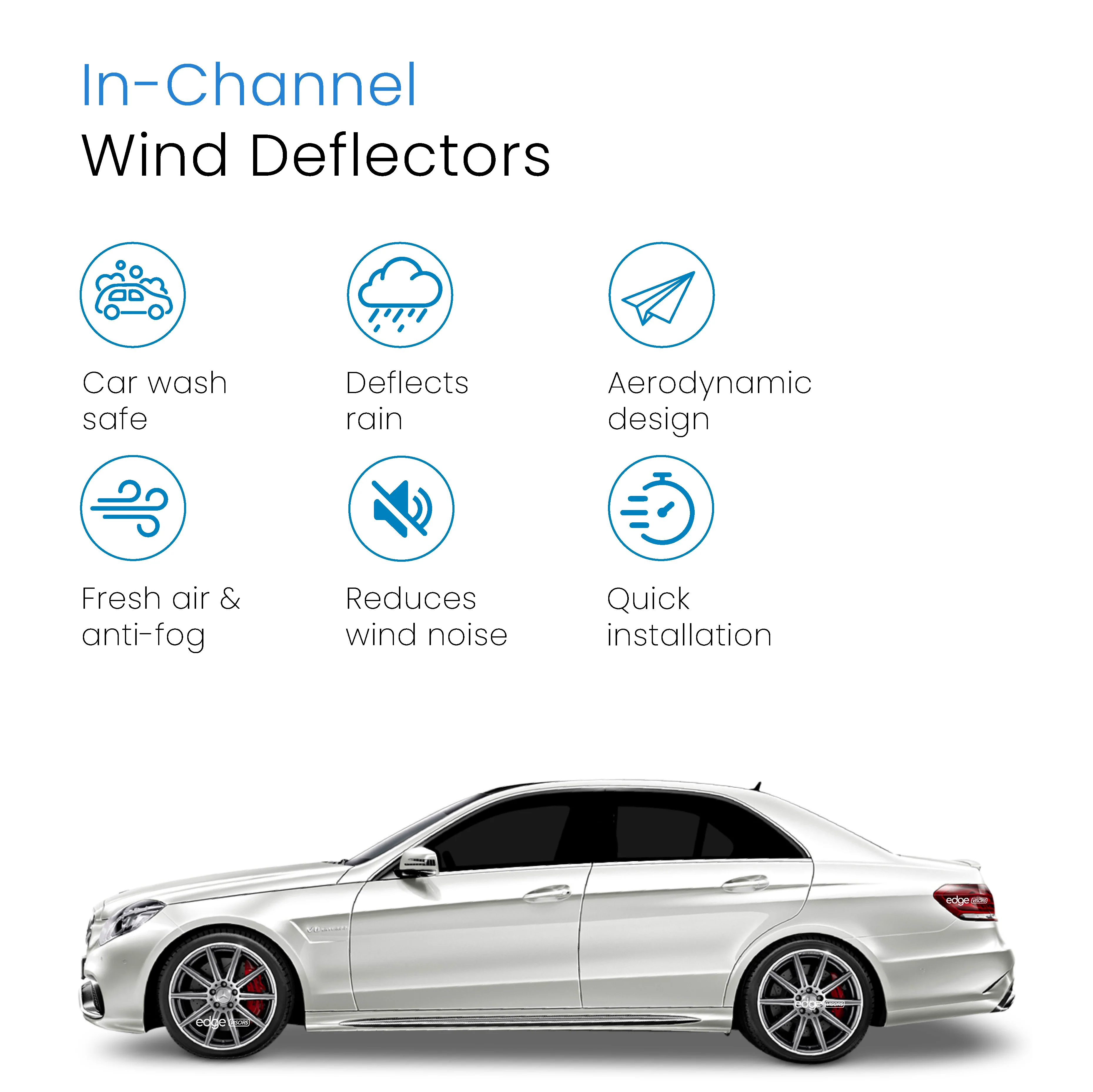 Mercedes E-Class W212 2009-2016 4 Door Saloon Wind Deflectors 4pc - Image 3