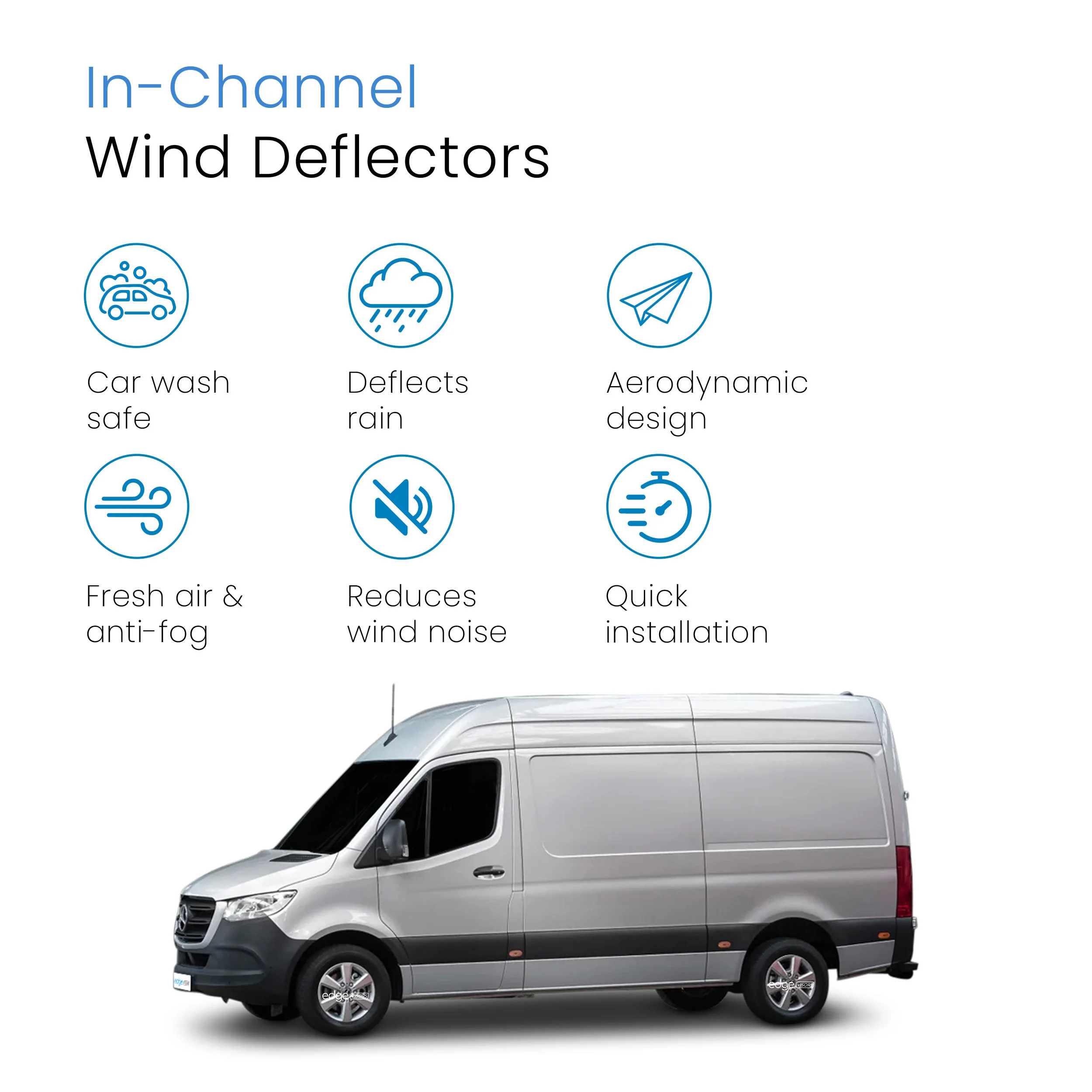 Mercedes Sprinter W907 MK3 2018-Onwards Van Wind Deflectors 2pc - Image 3