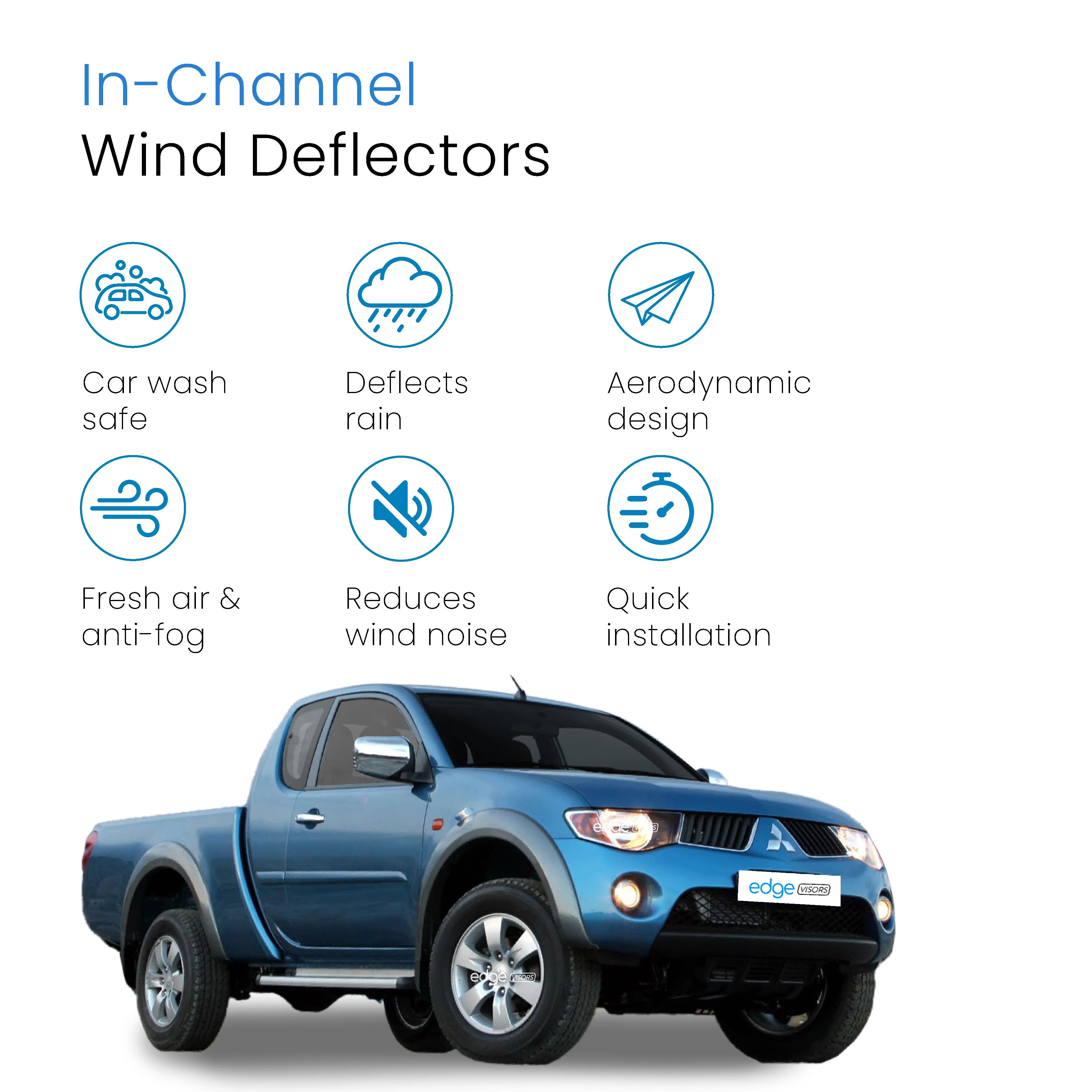 Mitsubishi L200 MK4 2006-2015 4 Door Pick-Up Wind Deflectors 4pc - Image 3