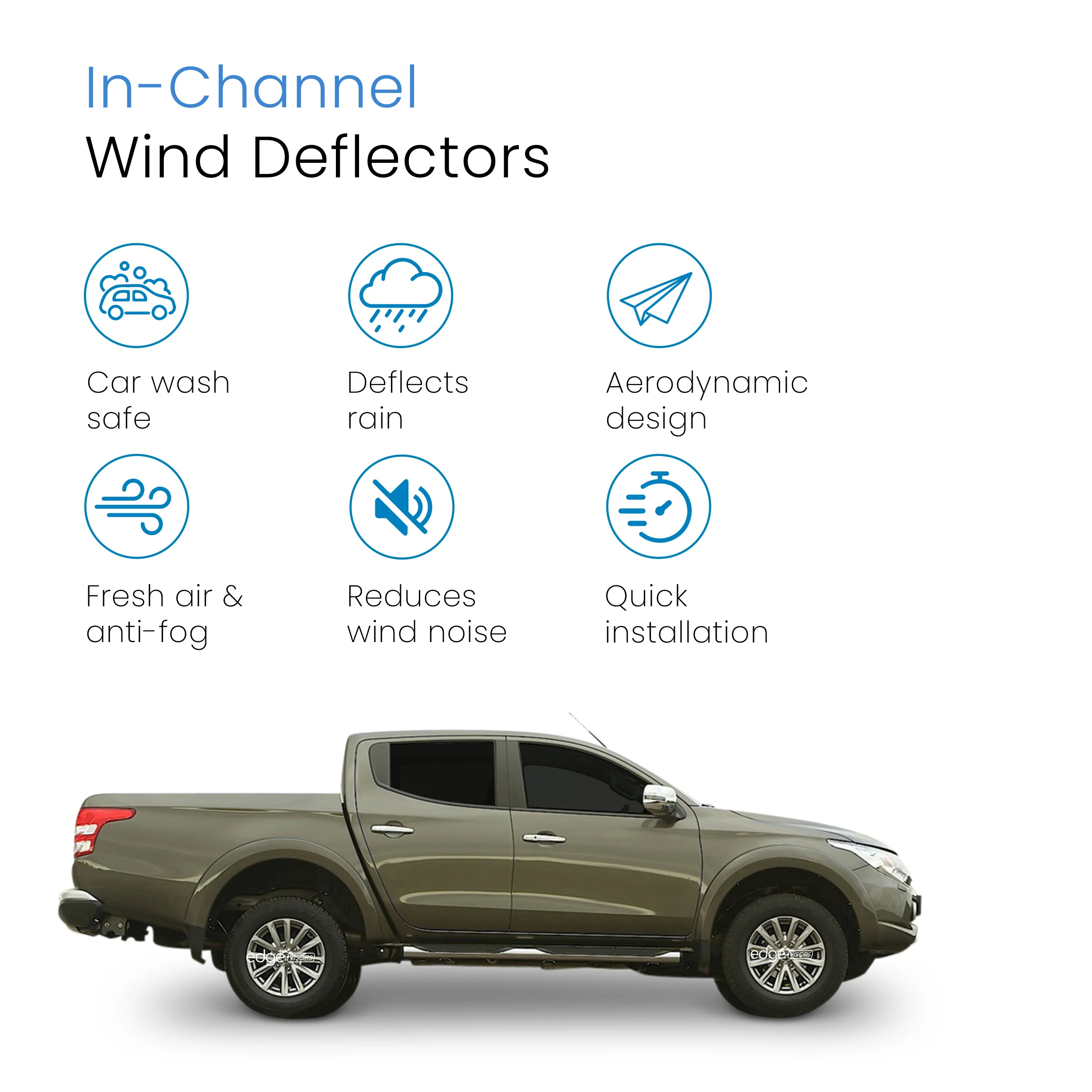 Mitsubishi L200/Triton MK5 2015-2023 4 Door Pick Up Wind Deflectors 4pc - Image 3