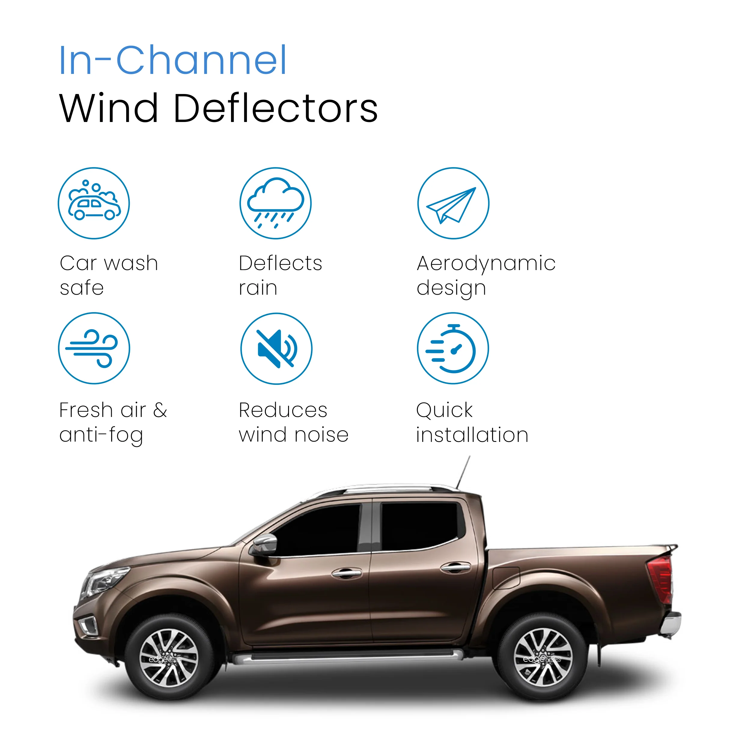 Nissan Navara NP300/D23 MK4 2015-Onwards 4 Door Truck Wind Deflectors 4pc - Image 3