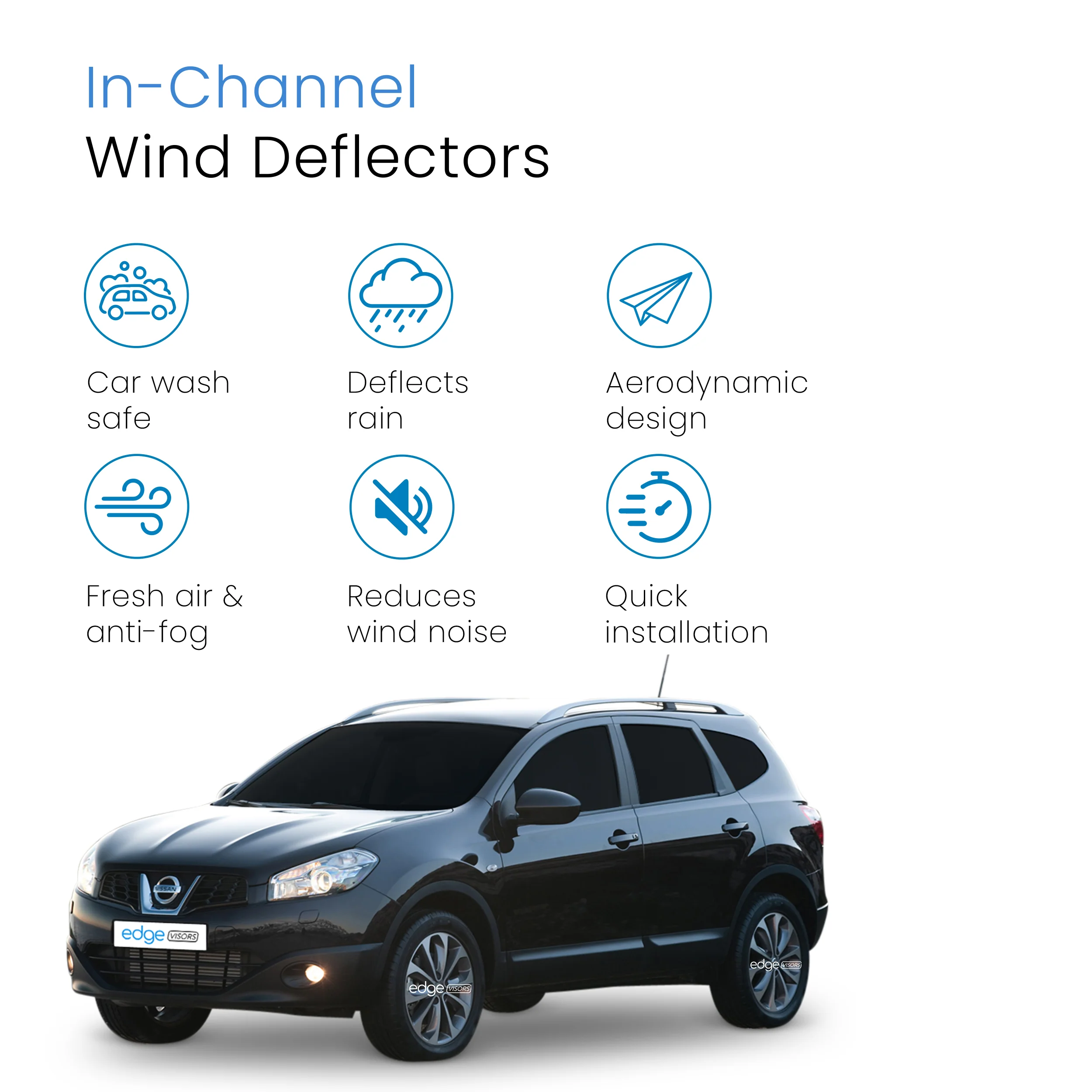 Nissan Qashqai+2 7 Seater MK1 2008-2013 5 Door SUV Wind Deflectors 4pc - Image 3