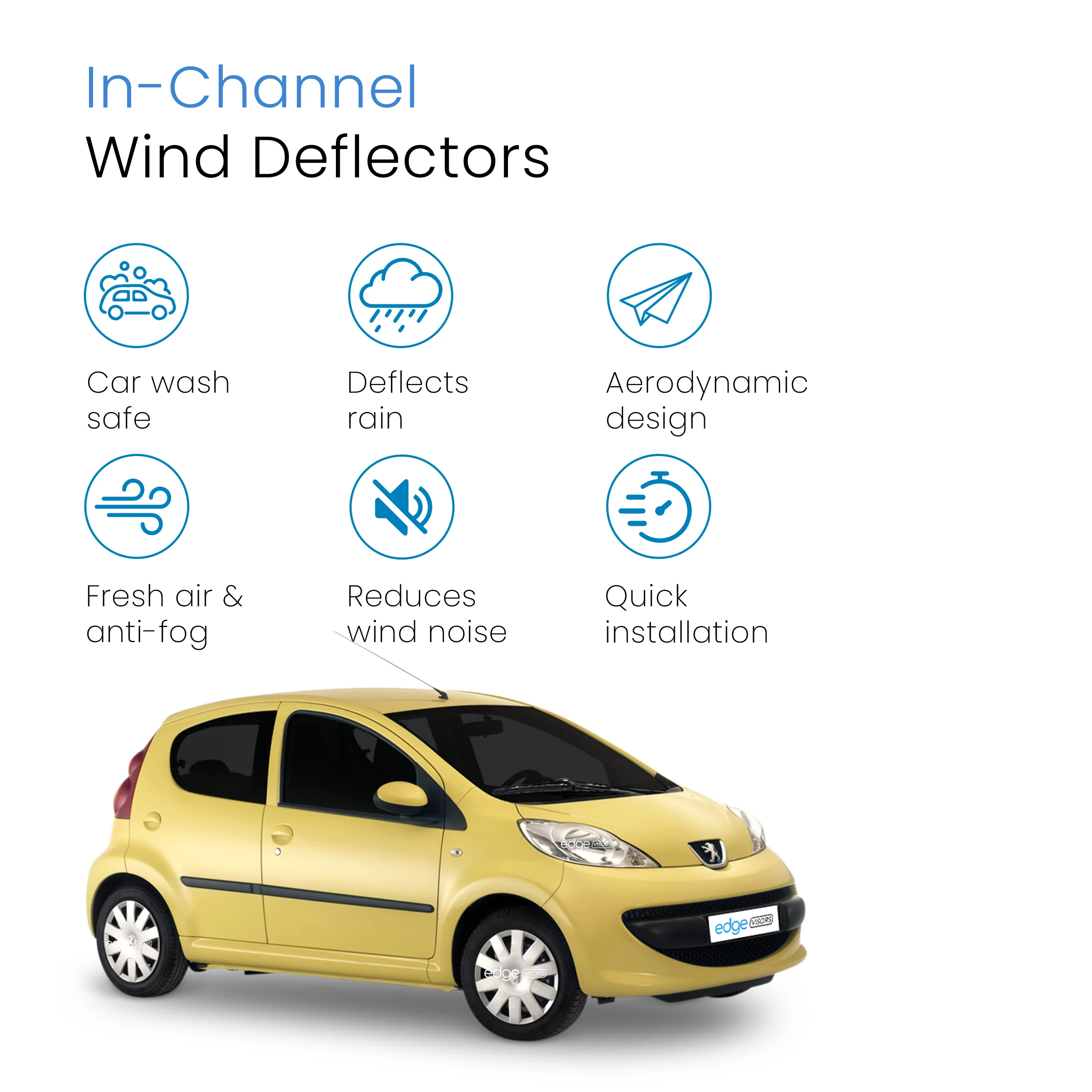 Peugeot 107 2005-2014 3 Door Hatchback Wind Deflectors 2pc - Image 3